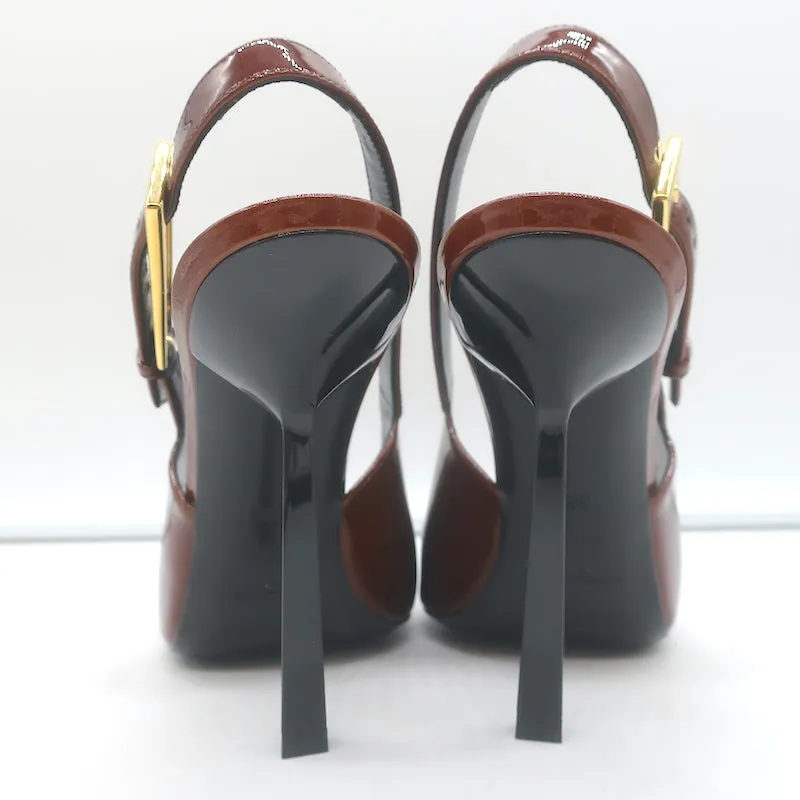 Saint Laurent Lee Slingback Pumps Chestnut Patent Leather Size 38.5 NEW