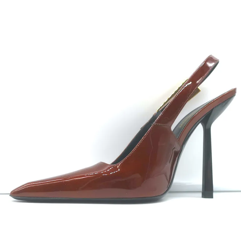Saint Laurent Lee Slingback Pumps Chestnut Patent Leather Size 38.5 NEW