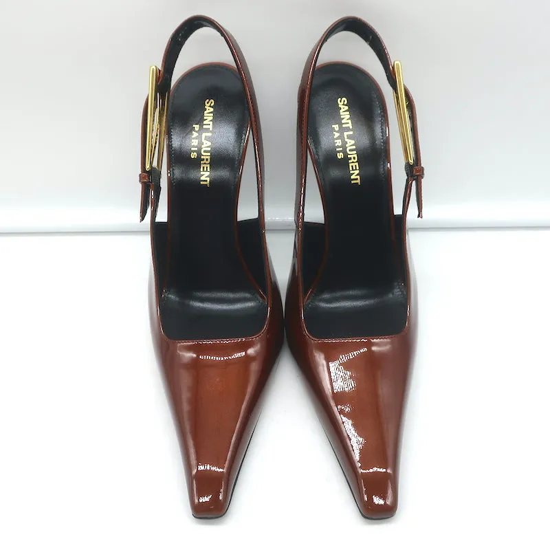 Saint Laurent Lee Slingback Pumps Chestnut Patent Leather Size 38.5 NEW