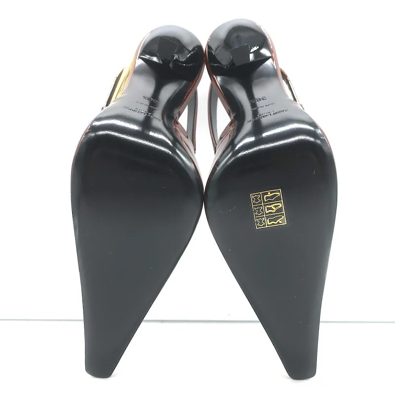 Saint Laurent Lee Slingback Pumps Chestnut Patent Leather Size 38.5 NEW