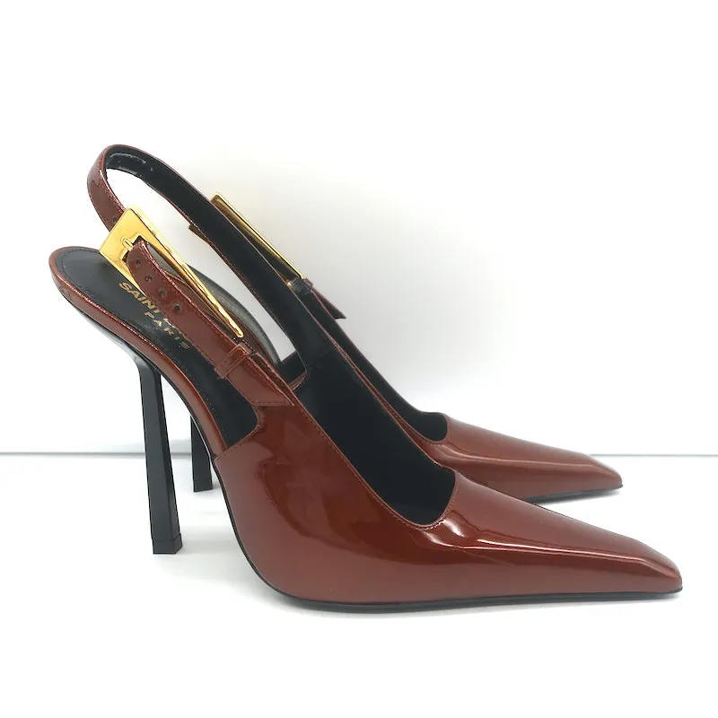 Saint Laurent Lee Slingback Pumps Chestnut Patent Leather Size 38.5 NEW
