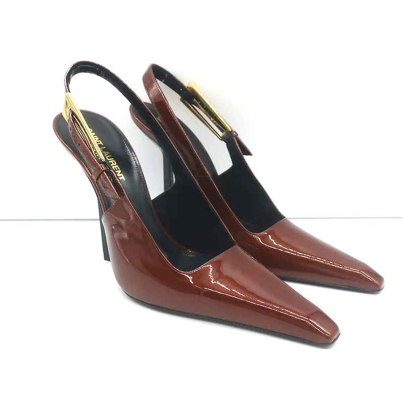 Saint Laurent Lee Slingback Pumps Chestnut Patent Leather Size 38.5 NEW