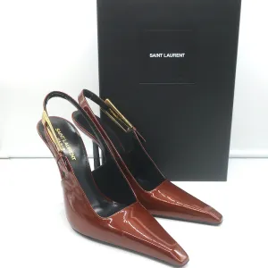 Saint Laurent Lee Slingback Pumps Chestnut Patent Leather Size 38.5 NEW