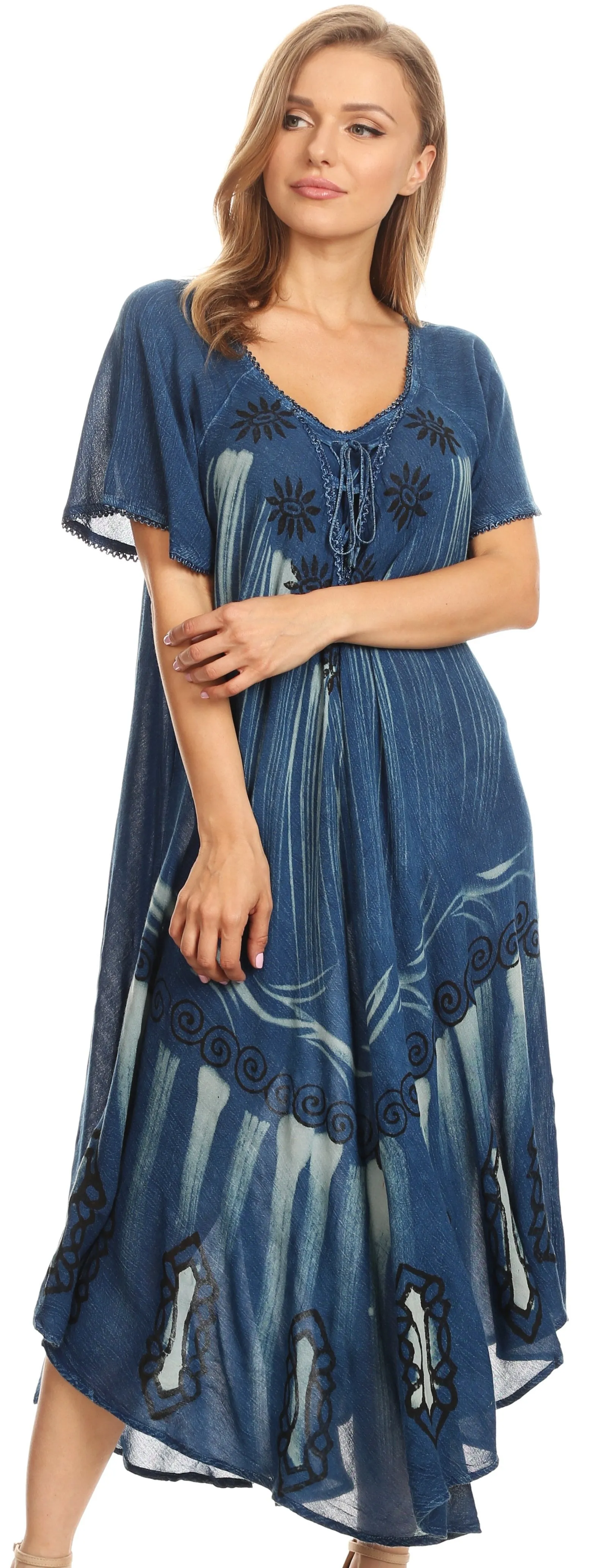 Sakkas Lida Womens Everyday Summer Relaxed Dress with Short Sleeves & Block Print