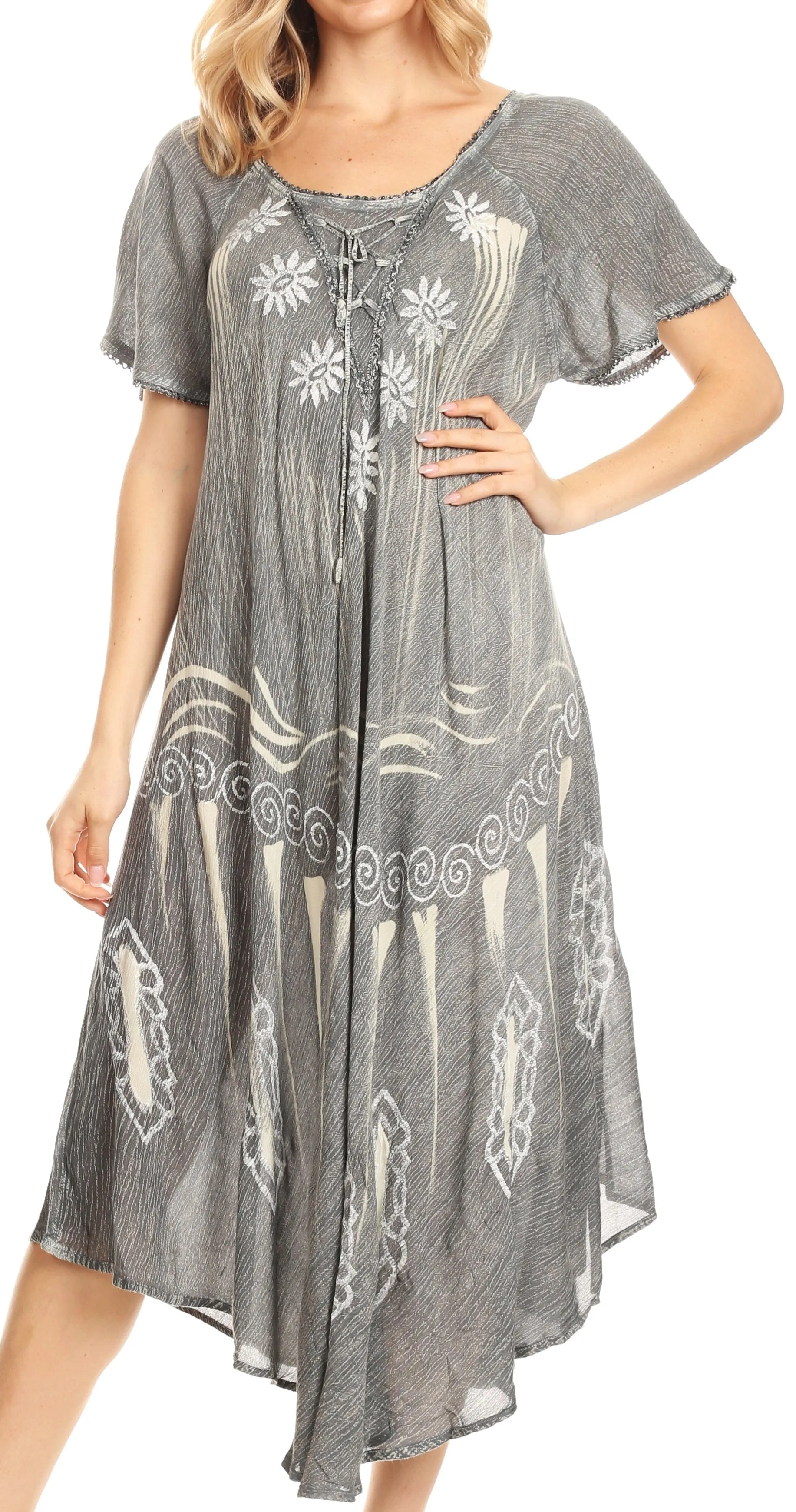 Sakkas Lida Womens Everyday Summer Relaxed Dress with Short Sleeves & Block Print