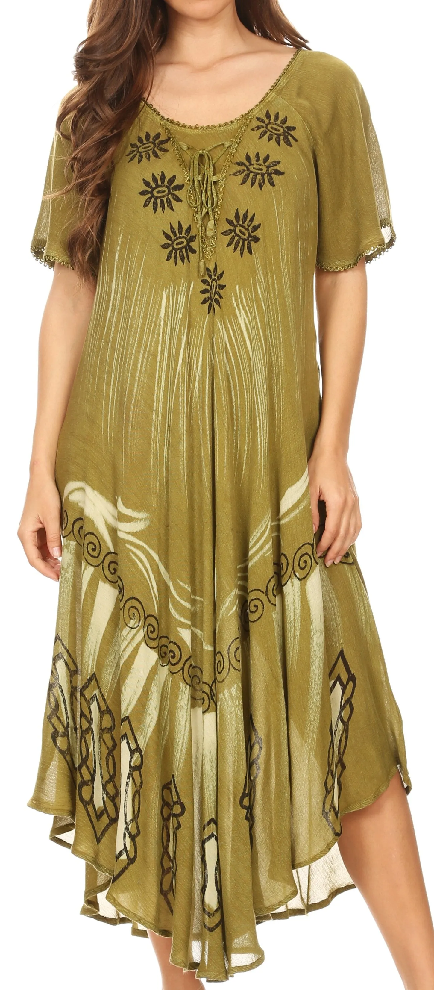 Sakkas Lida Womens Everyday Summer Relaxed Dress with Short Sleeves & Block Print