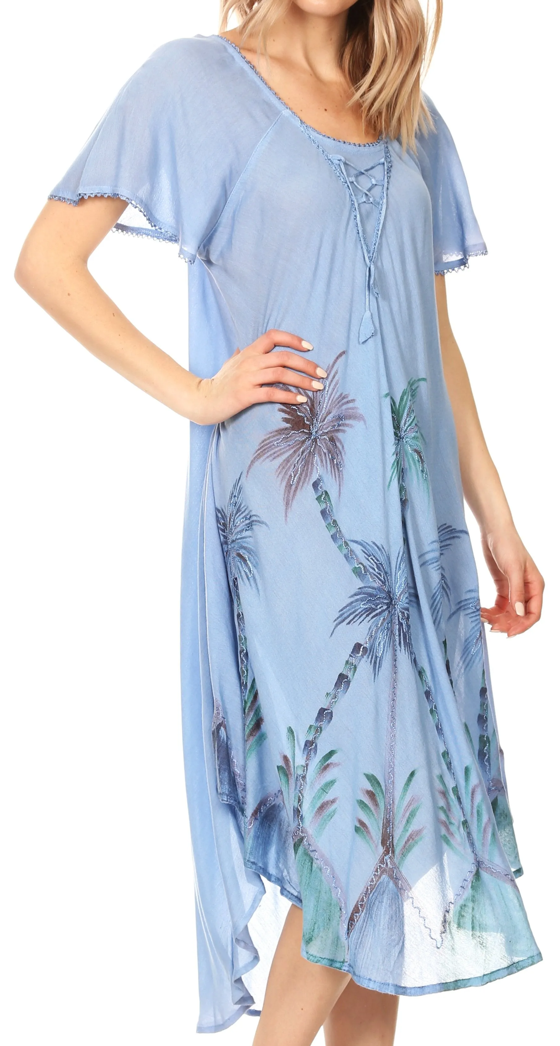 Sakkas Lida Womens Everyday Summer Relaxed Dress with Short Sleeves & Block Print