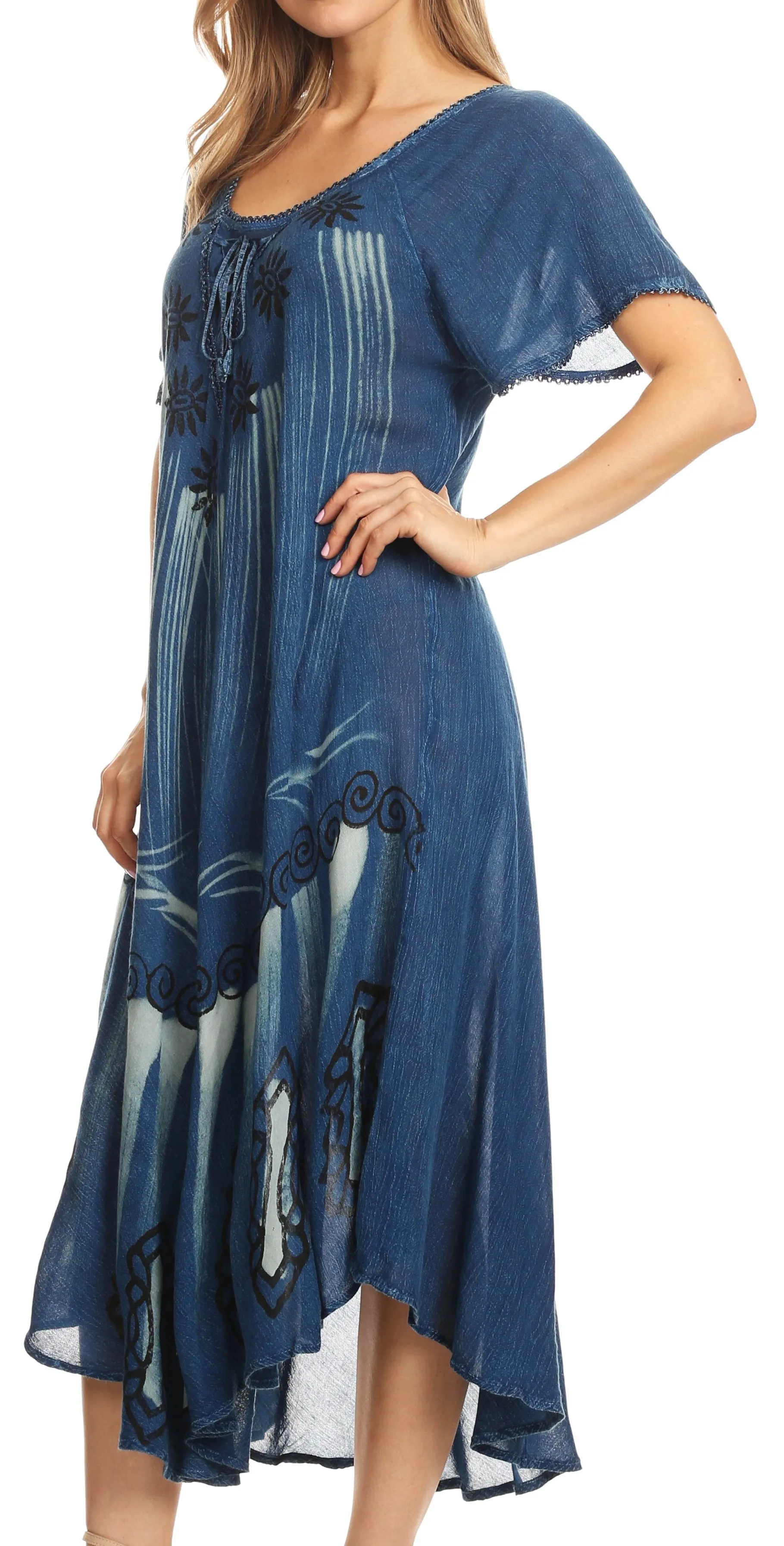 Sakkas Lida Womens Everyday Summer Relaxed Dress with Short Sleeves & Block Print
