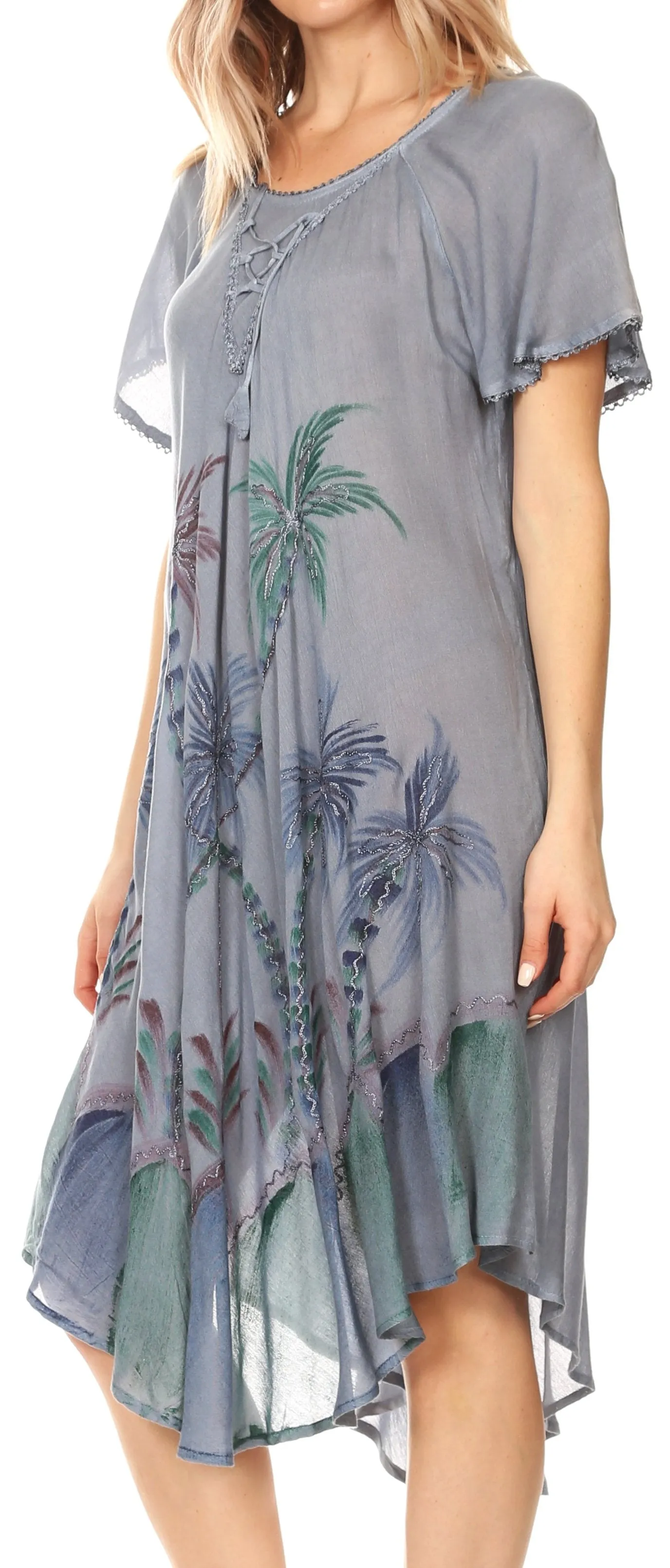 Sakkas Lida Womens Everyday Summer Relaxed Dress with Short Sleeves & Block Print