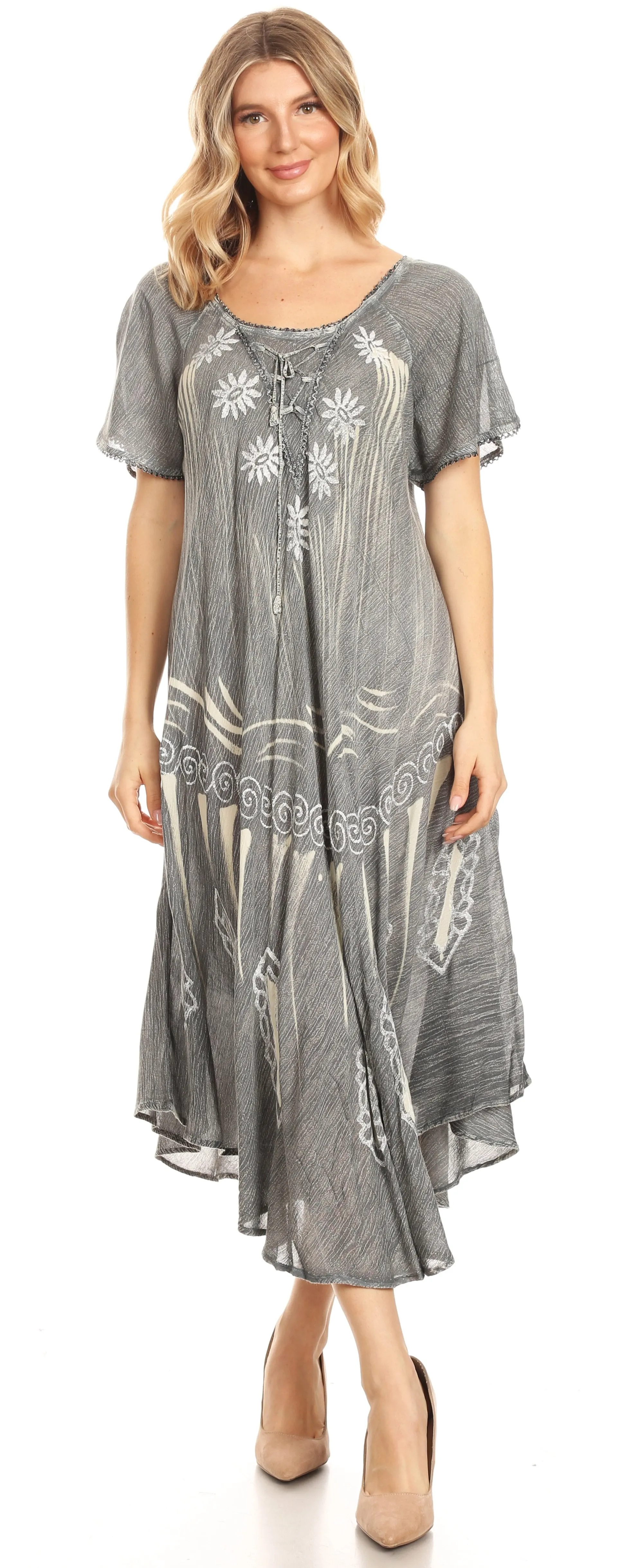 Sakkas Lida Womens Everyday Summer Relaxed Dress with Short Sleeves & Block Print