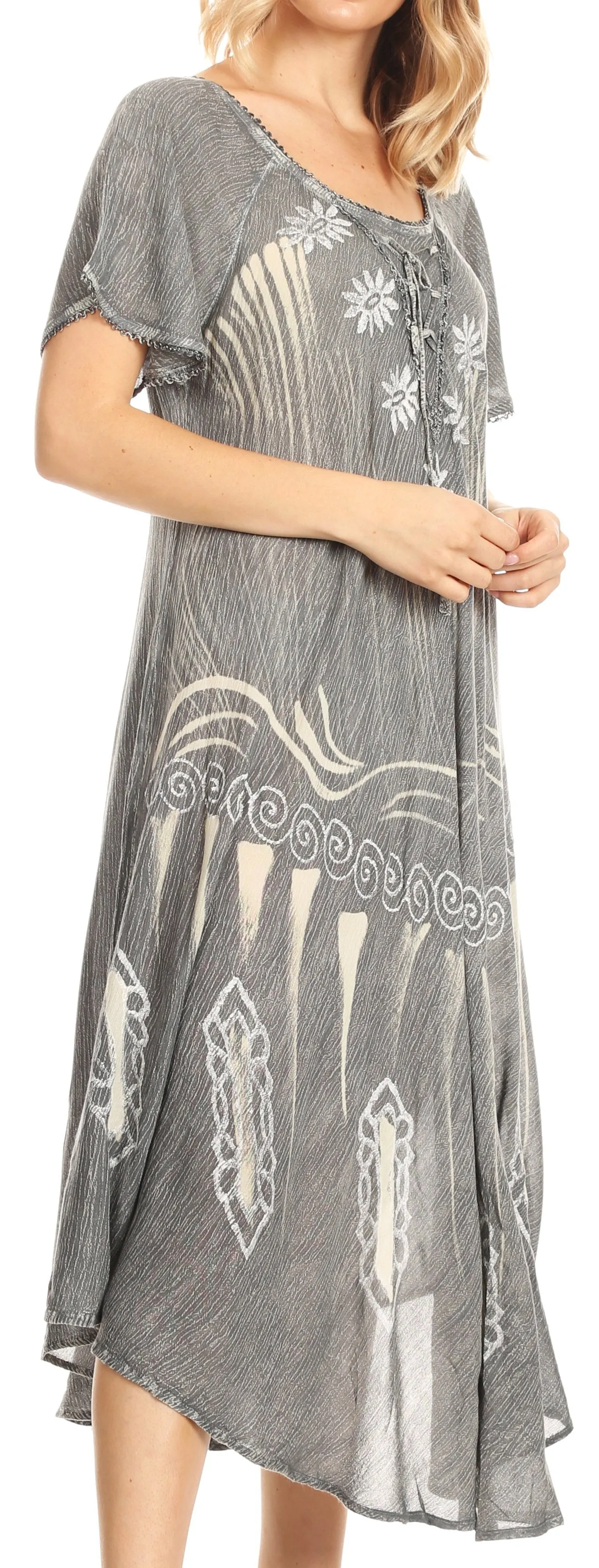 Sakkas Lida Womens Everyday Summer Relaxed Dress with Short Sleeves & Block Print