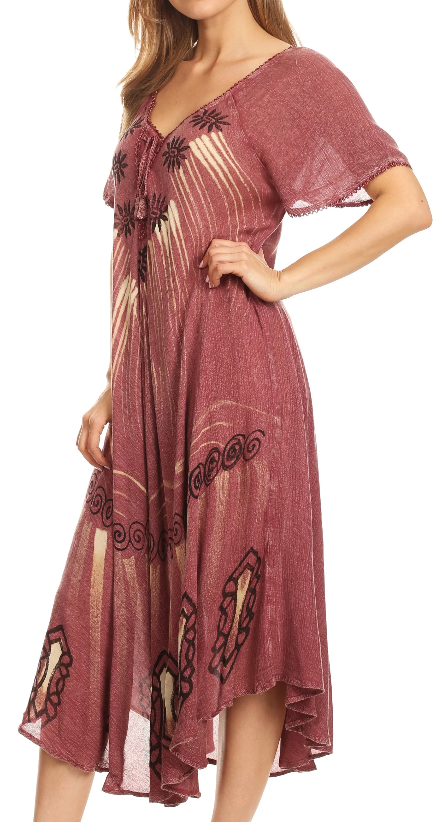 Sakkas Lida Womens Everyday Summer Relaxed Dress with Short Sleeves & Block Print