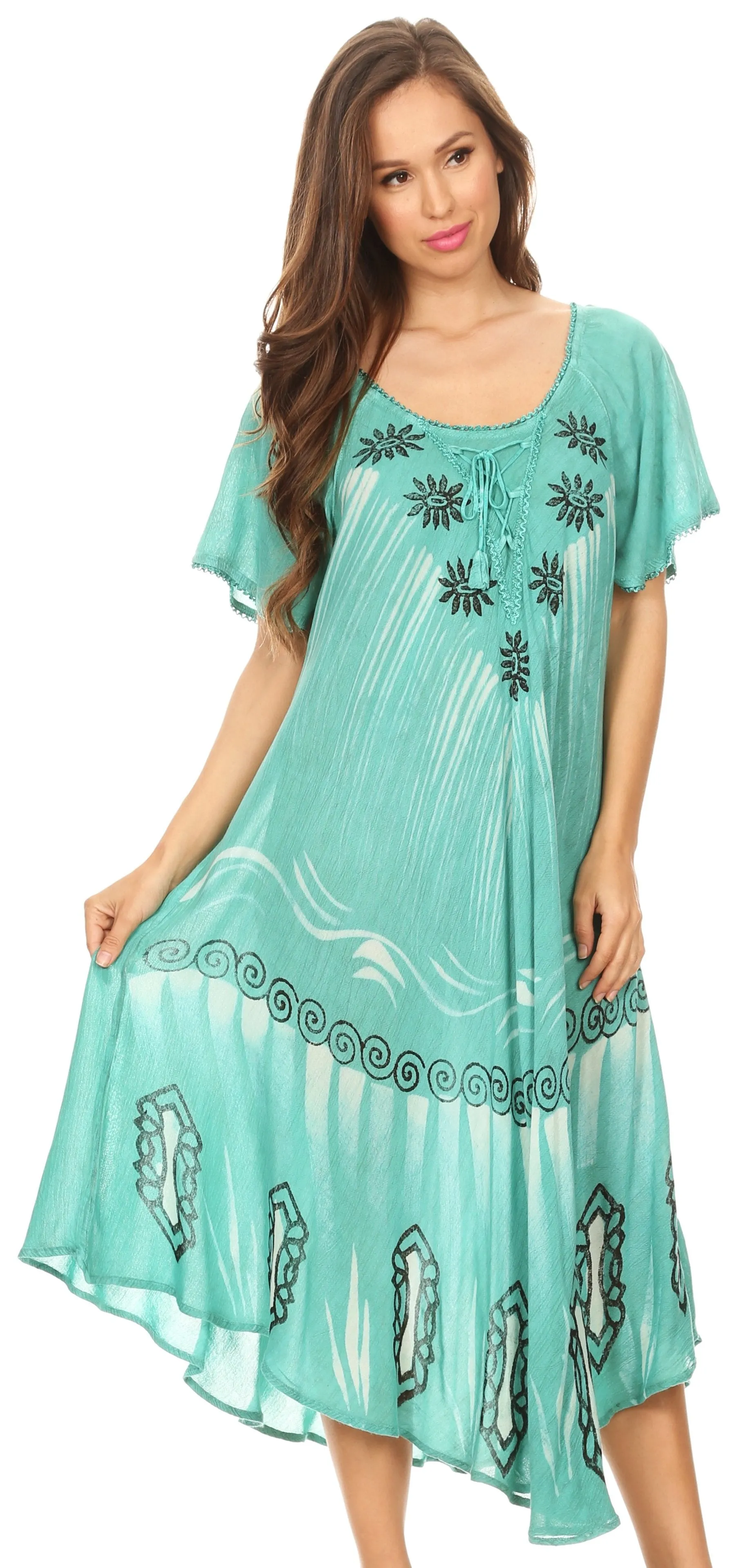 Sakkas Lida Womens Everyday Summer Relaxed Dress with Short Sleeves & Block Print