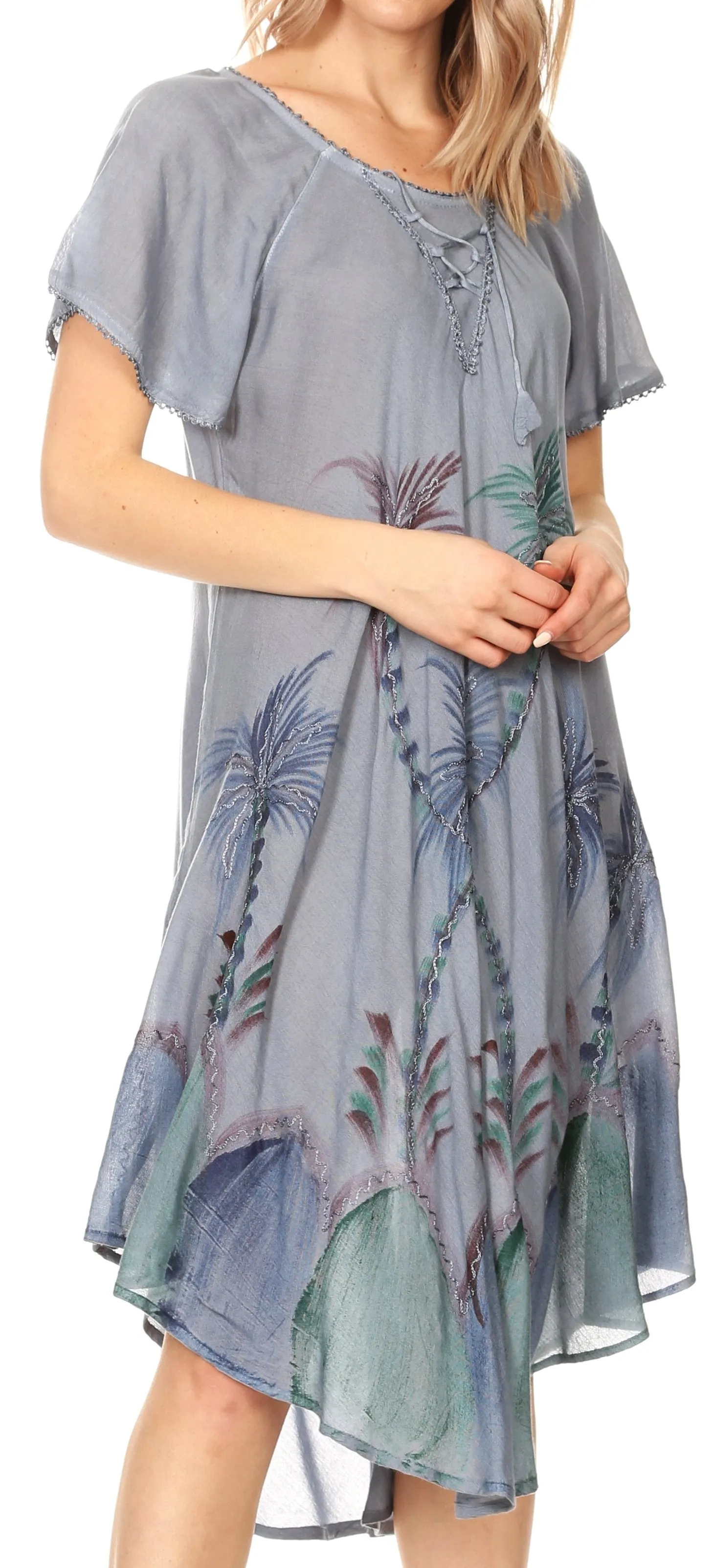 Sakkas Lida Womens Everyday Summer Relaxed Dress with Short Sleeves & Block Print