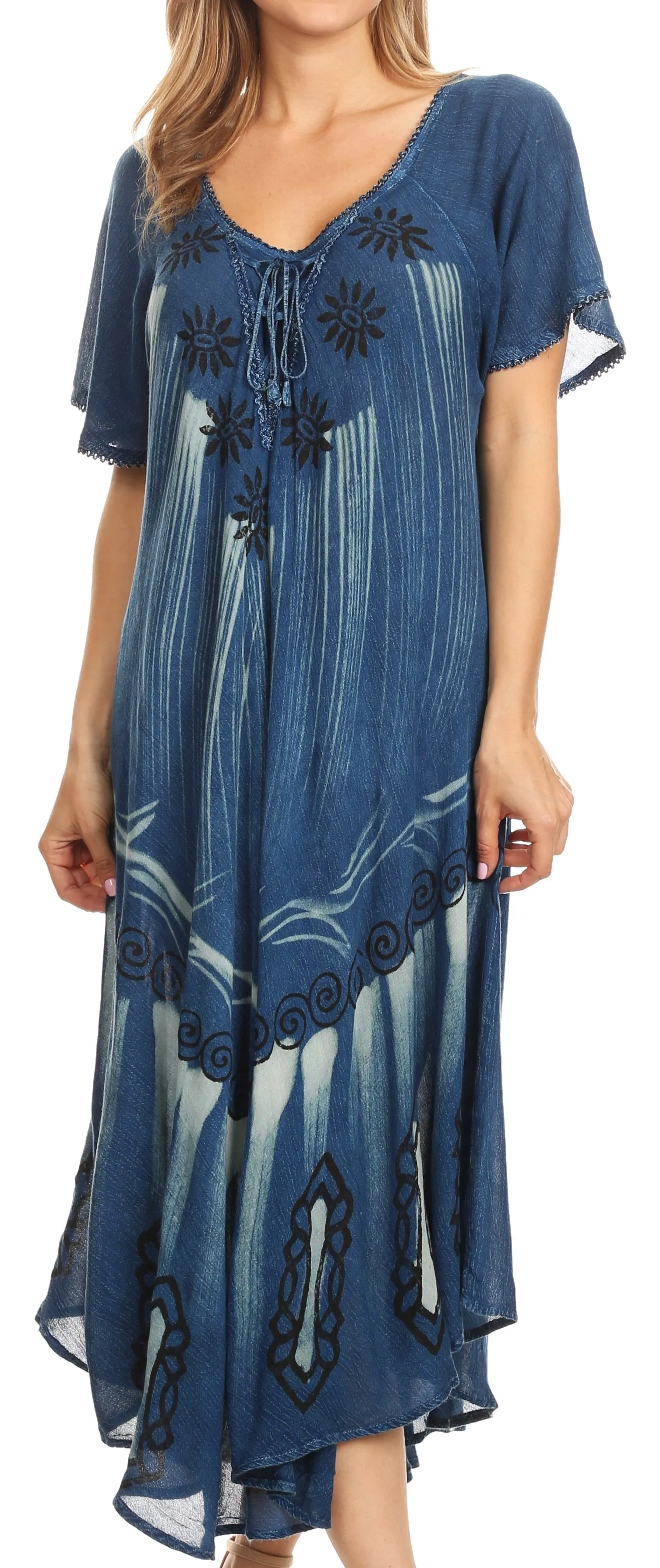 Sakkas Lida Womens Everyday Summer Relaxed Dress with Short Sleeves & Block Print
