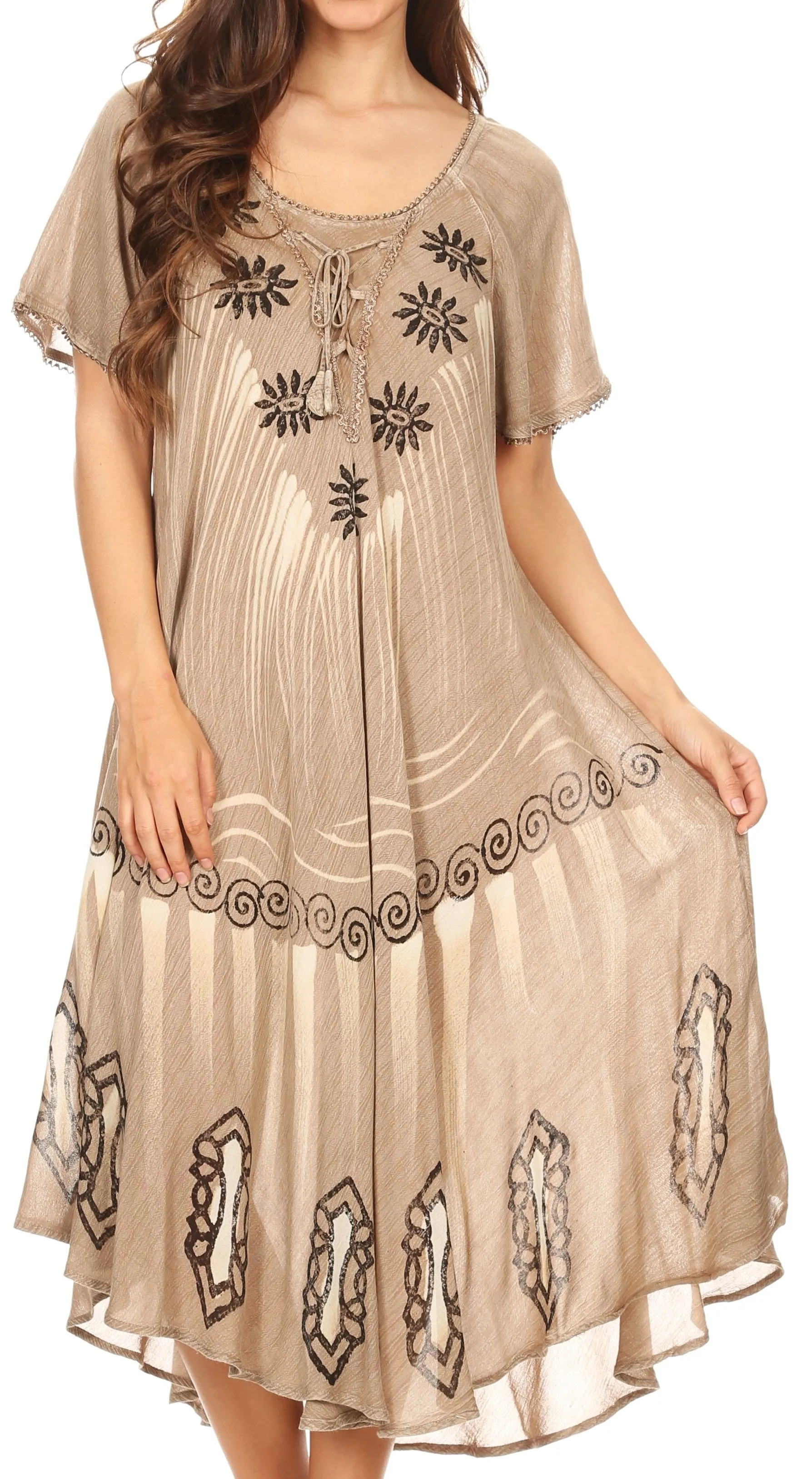 Sakkas Lida Womens Everyday Summer Relaxed Dress with Short Sleeves & Block Print