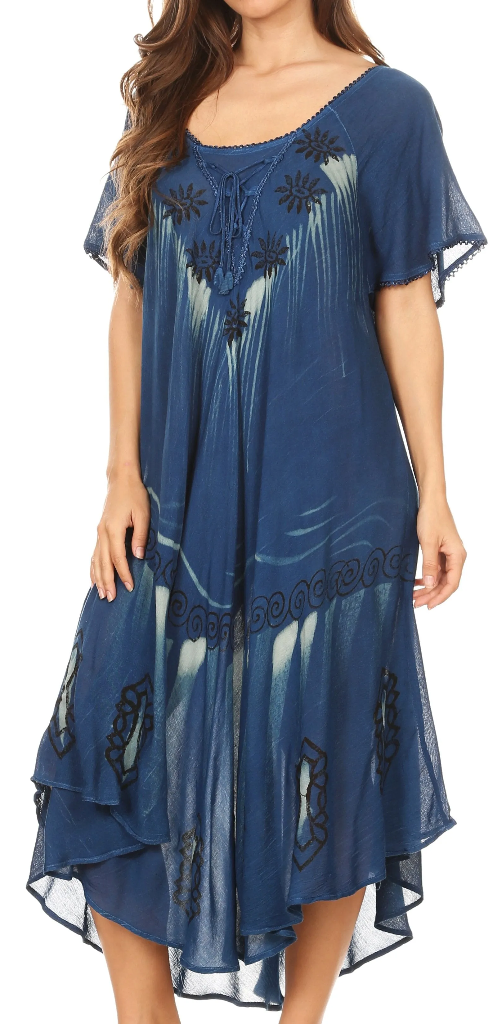Sakkas Lida Womens Everyday Summer Relaxed Dress with Short Sleeves & Block Print