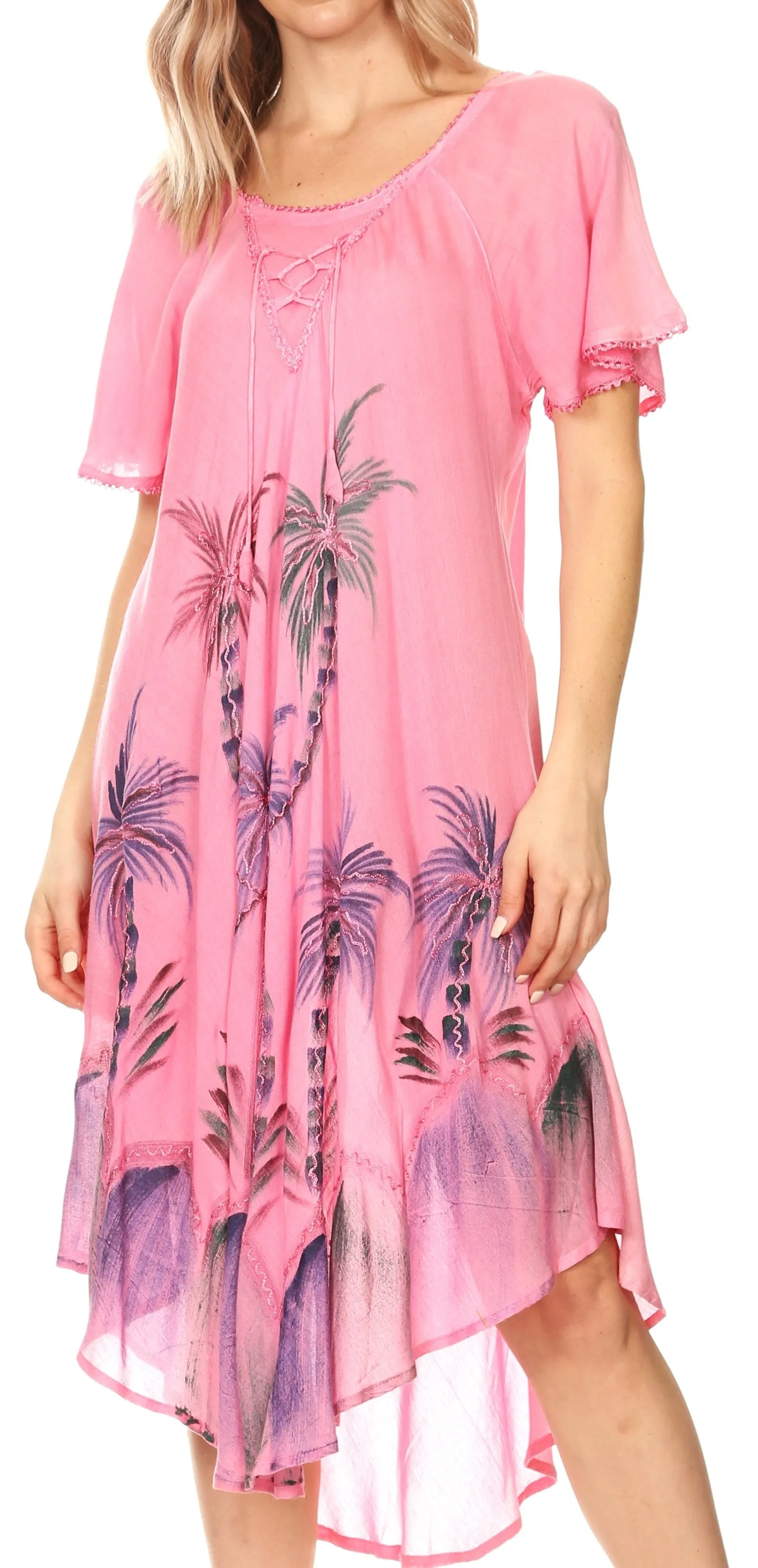 Sakkas Lida Womens Everyday Summer Relaxed Dress with Short Sleeves & Block Print
