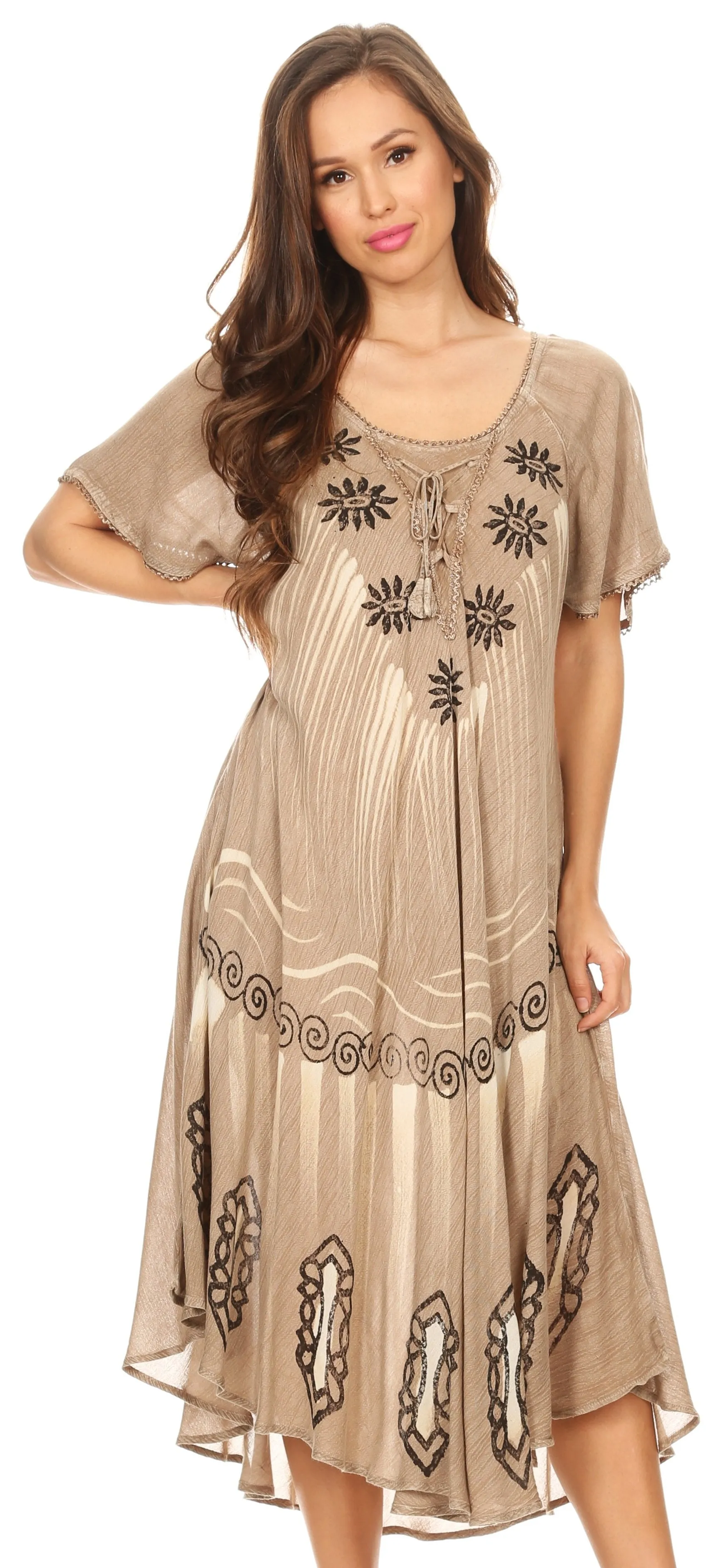 Sakkas Lida Womens Everyday Summer Relaxed Dress with Short Sleeves & Block Print