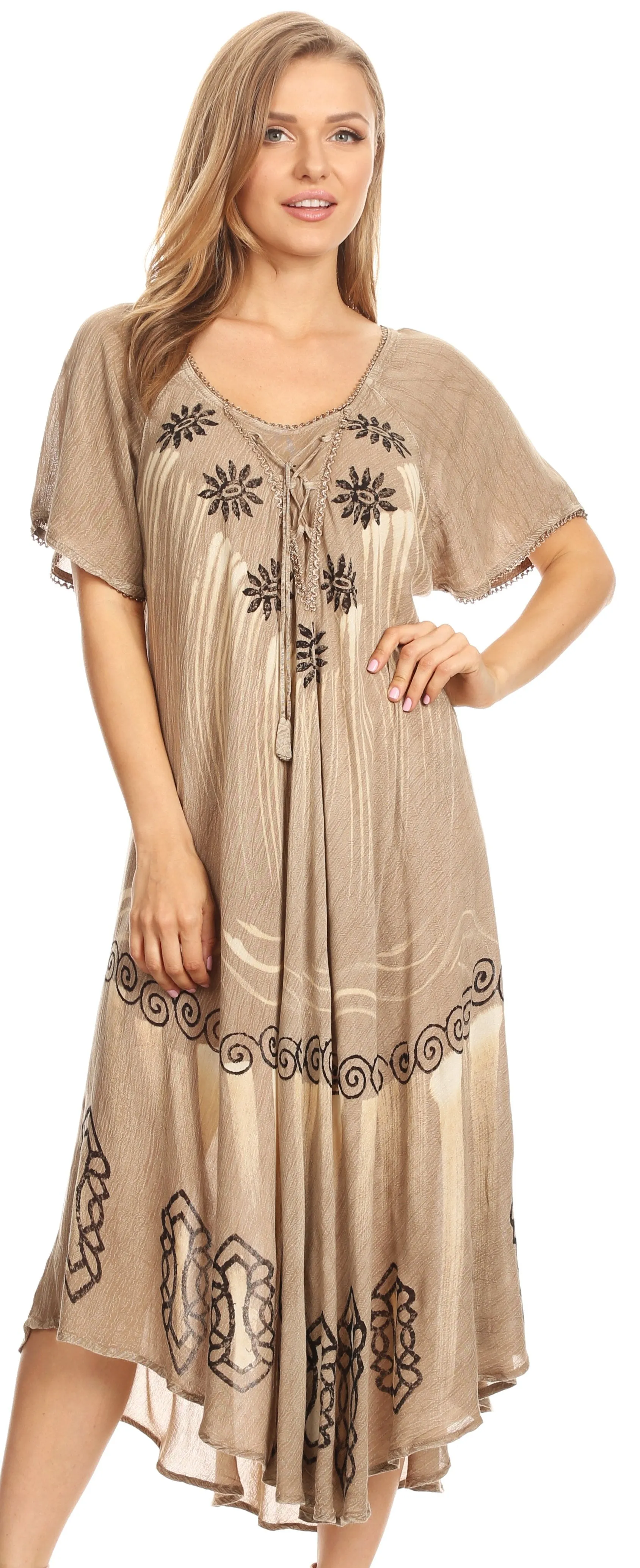 Sakkas Lida Womens Everyday Summer Relaxed Dress with Short Sleeves & Block Print