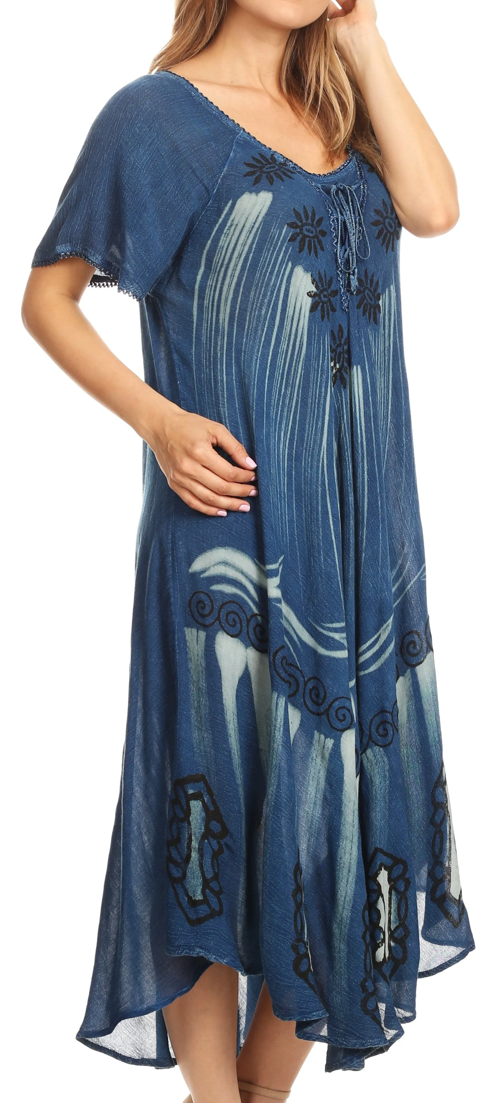 Sakkas Lida Womens Everyday Summer Relaxed Dress with Short Sleeves & Block Print