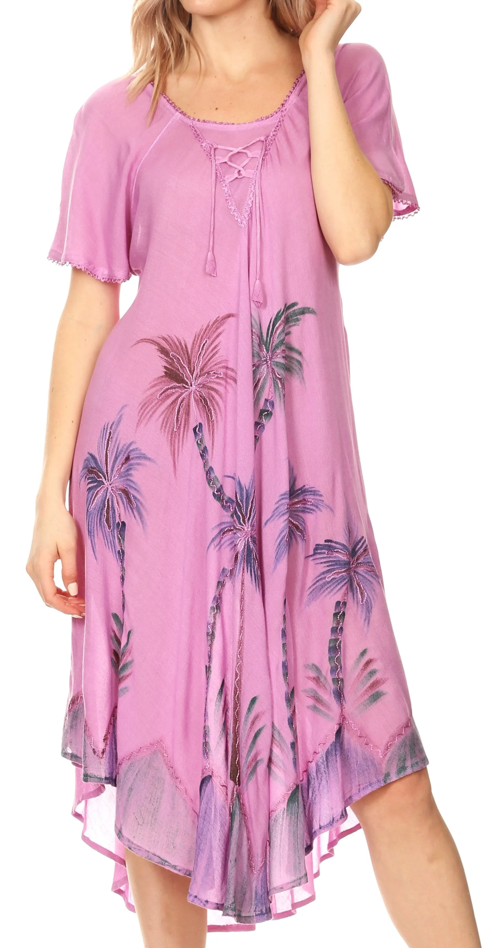 Sakkas Lida Womens Everyday Summer Relaxed Dress with Short Sleeves & Block Print