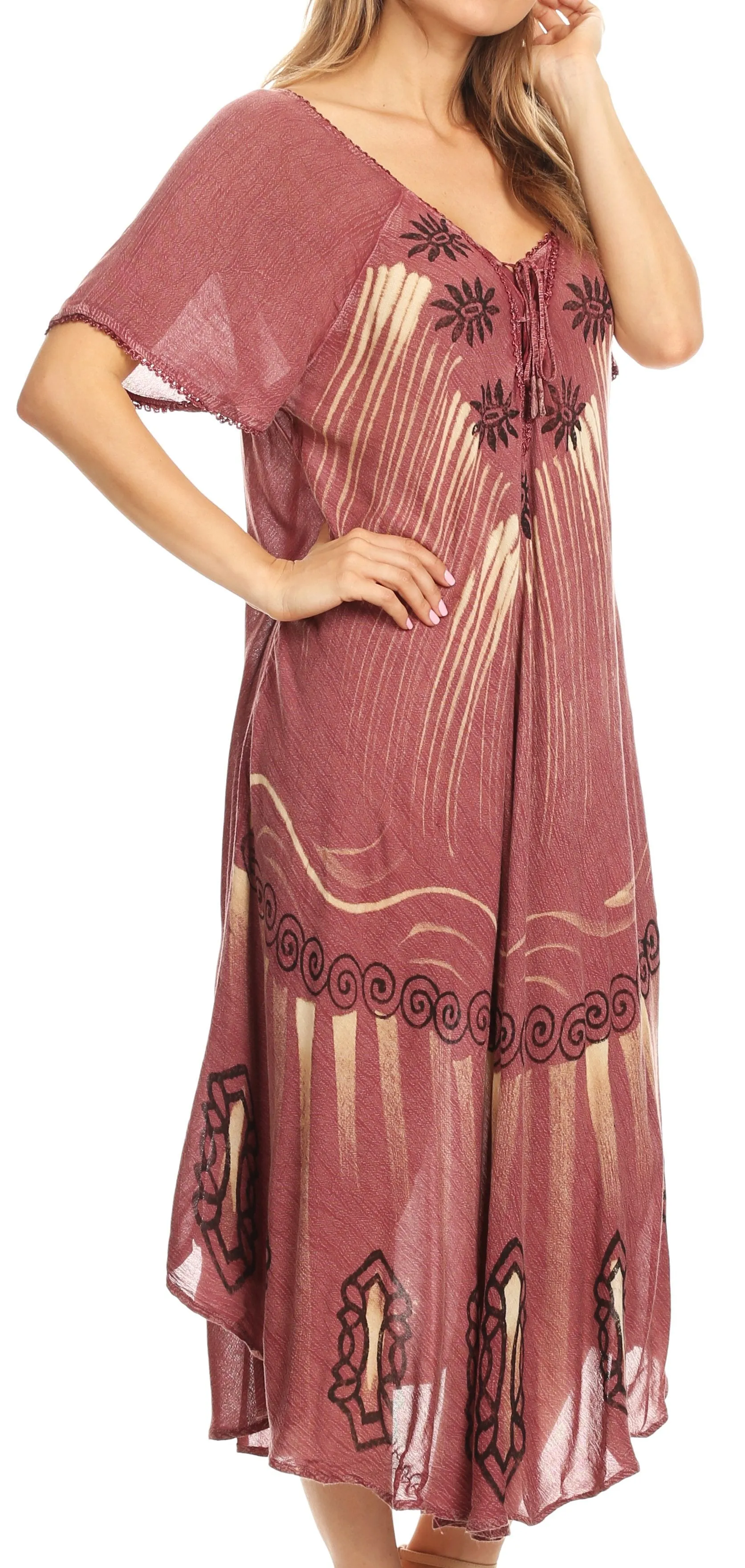 Sakkas Lida Womens Everyday Summer Relaxed Dress with Short Sleeves & Block Print