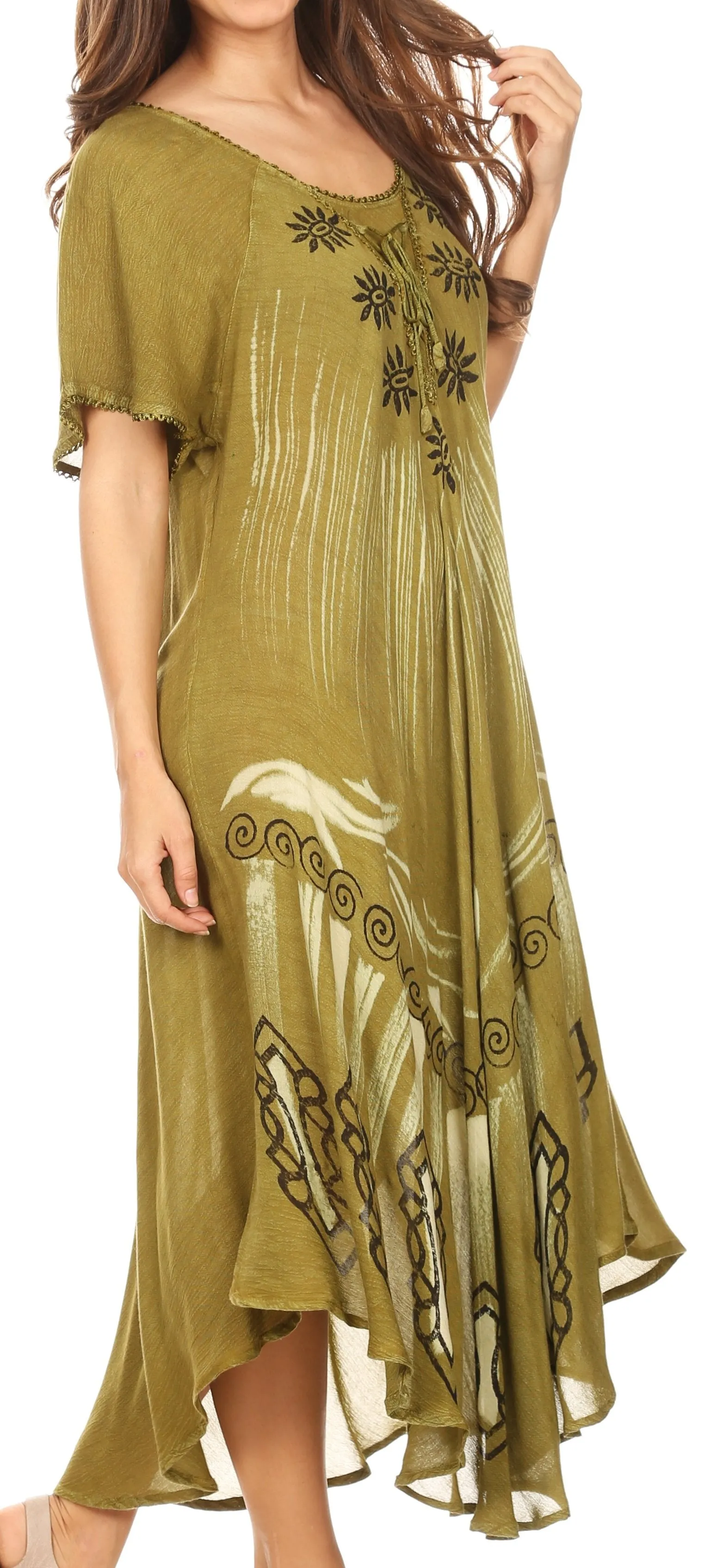 Sakkas Lida Womens Everyday Summer Relaxed Dress with Short Sleeves & Block Print