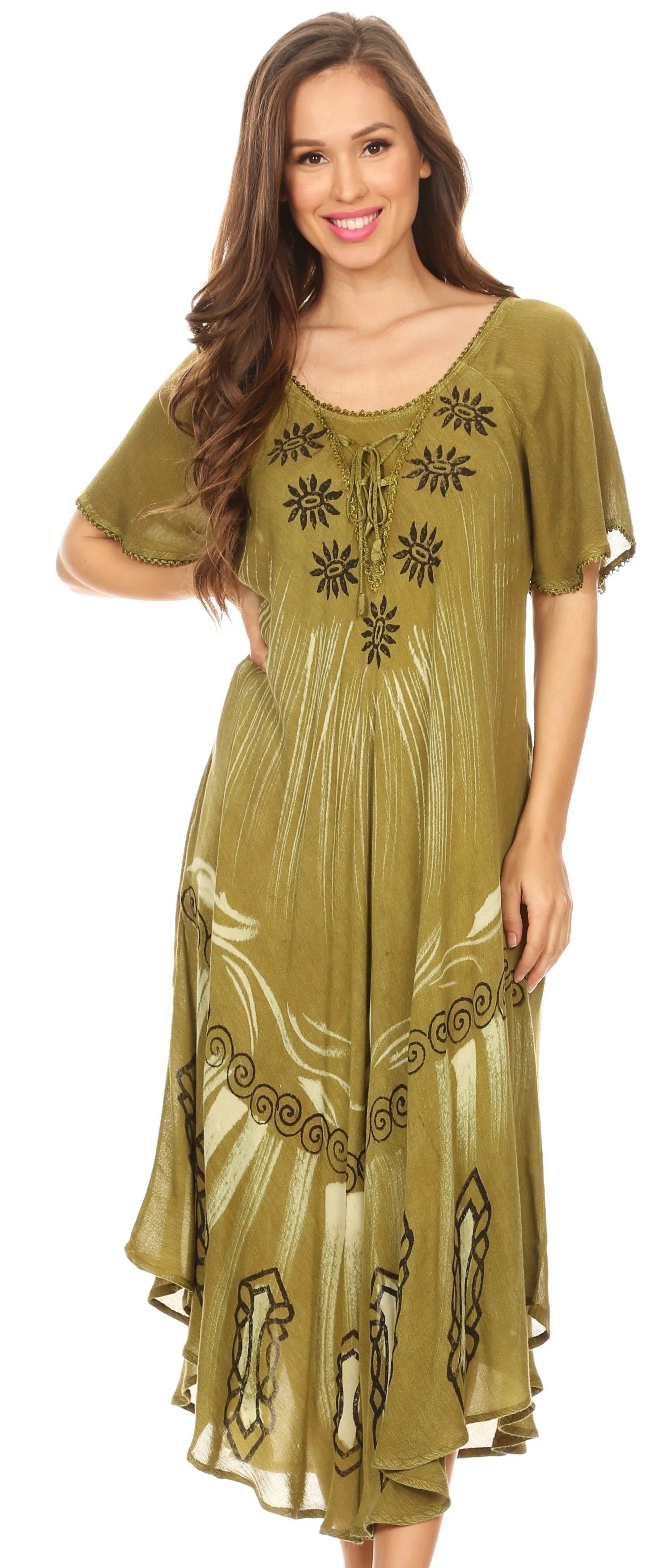 Sakkas Lida Womens Everyday Summer Relaxed Dress with Short Sleeves & Block Print