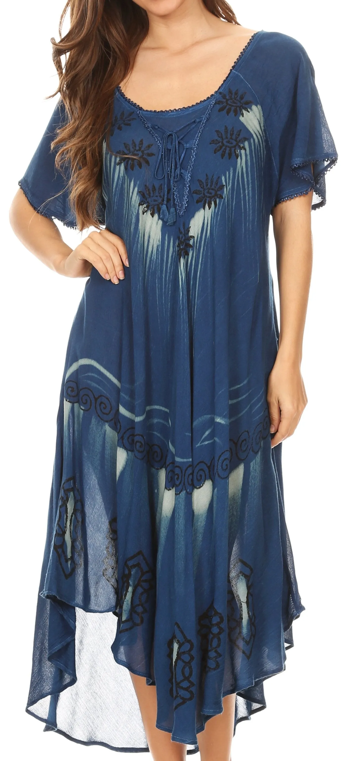Sakkas Lida Womens Everyday Summer Relaxed Dress with Short Sleeves & Block Print