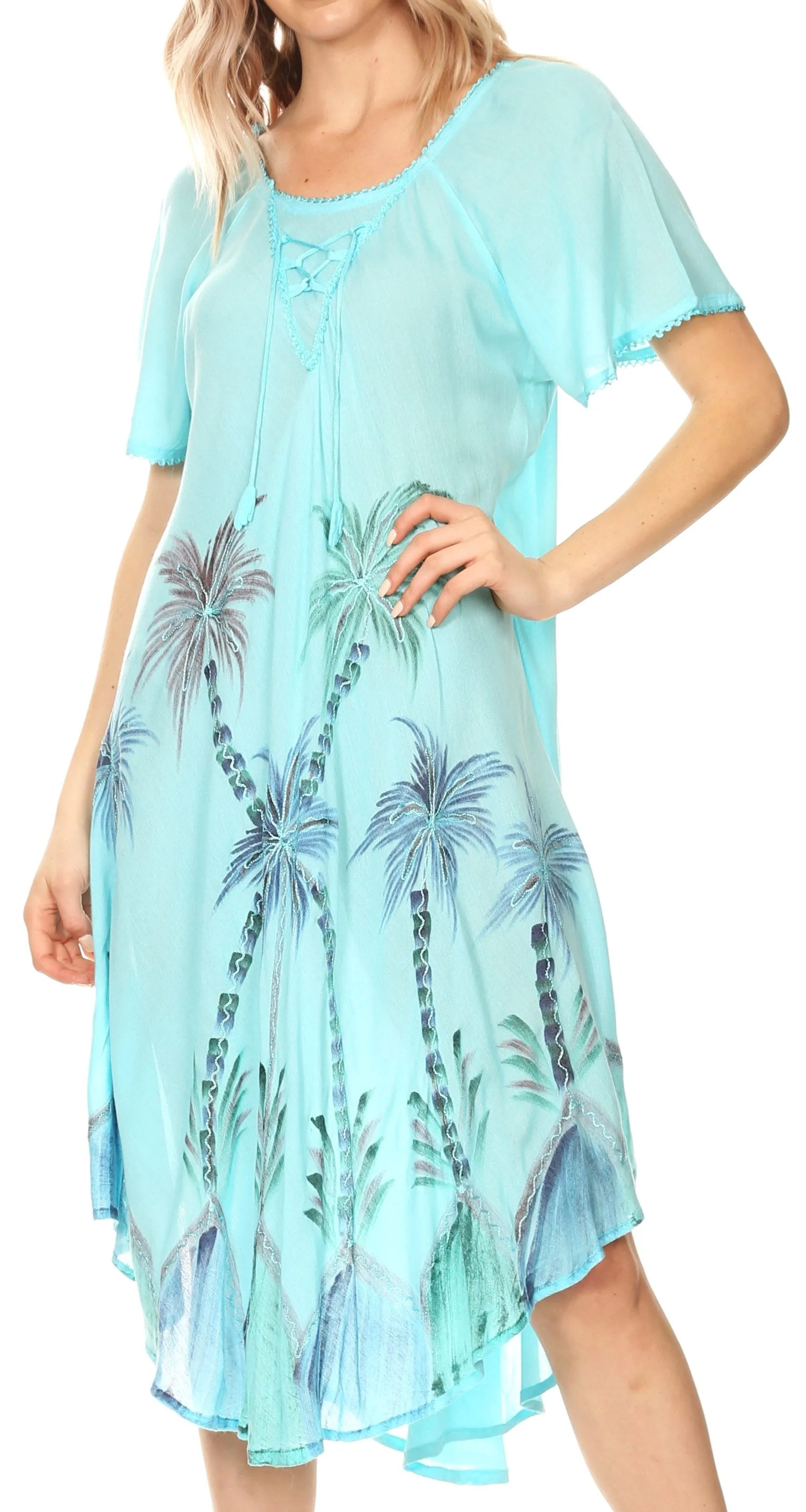 Sakkas Lida Womens Everyday Summer Relaxed Dress with Short Sleeves & Block Print