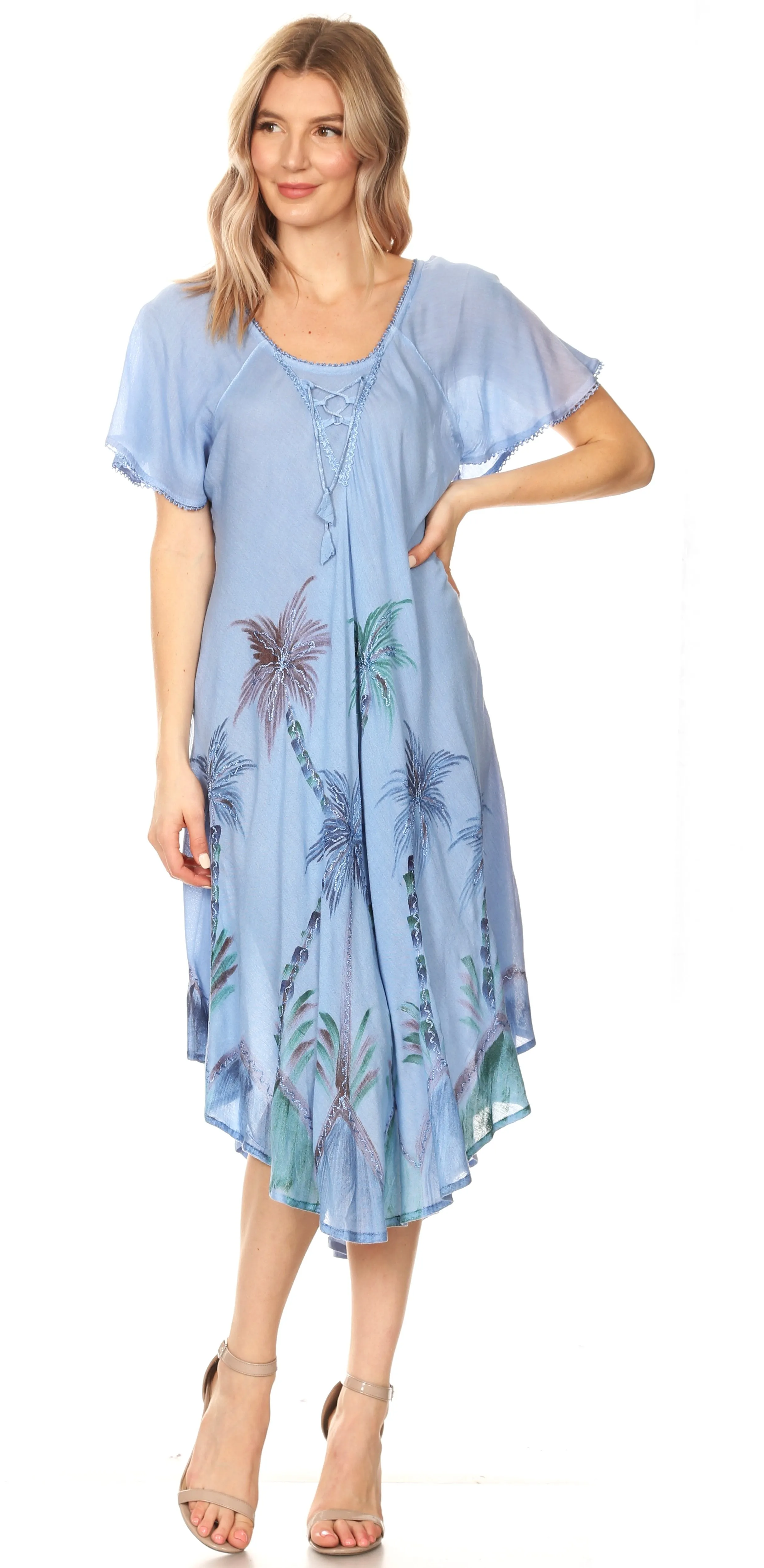 Sakkas Lida Womens Everyday Summer Relaxed Dress with Short Sleeves & Block Print