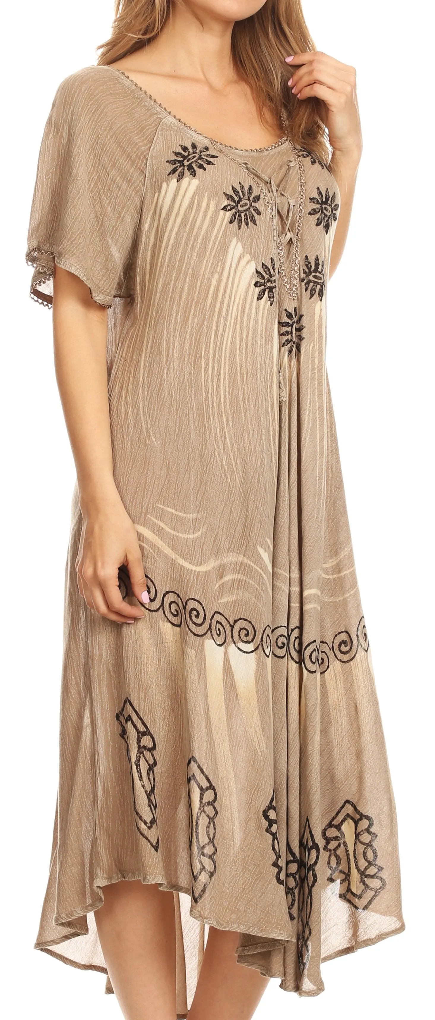 Sakkas Lida Womens Everyday Summer Relaxed Dress with Short Sleeves & Block Print