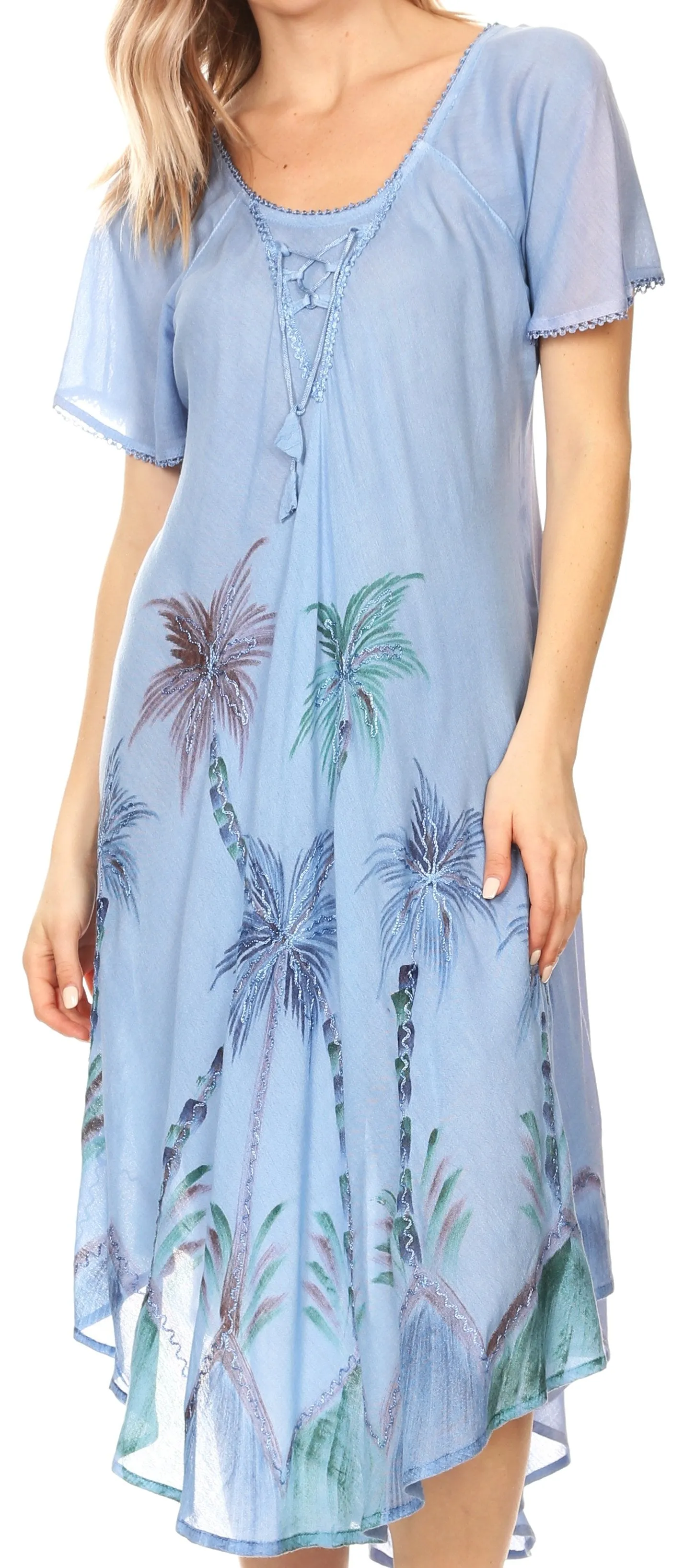 Sakkas Lida Womens Everyday Summer Relaxed Dress with Short Sleeves & Block Print