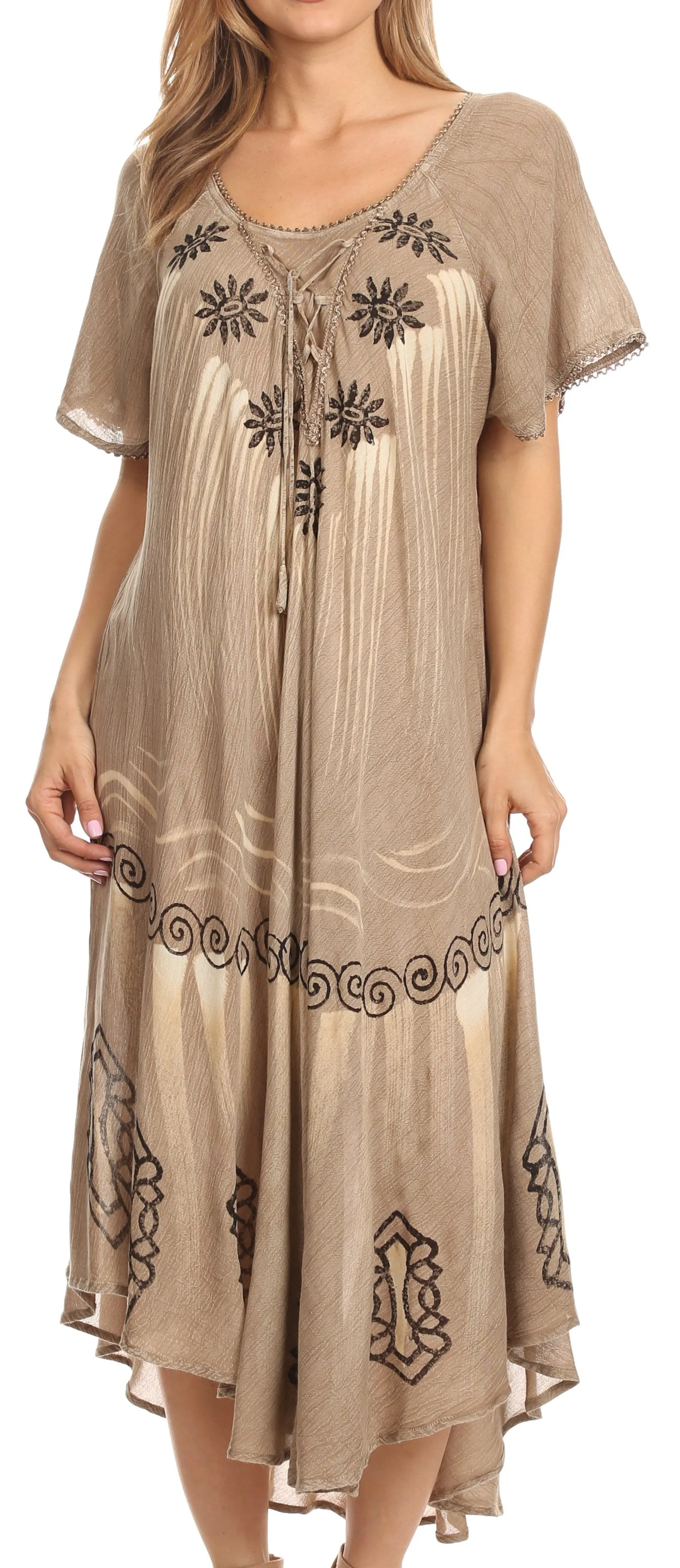 Sakkas Lida Womens Everyday Summer Relaxed Dress with Short Sleeves & Block Print