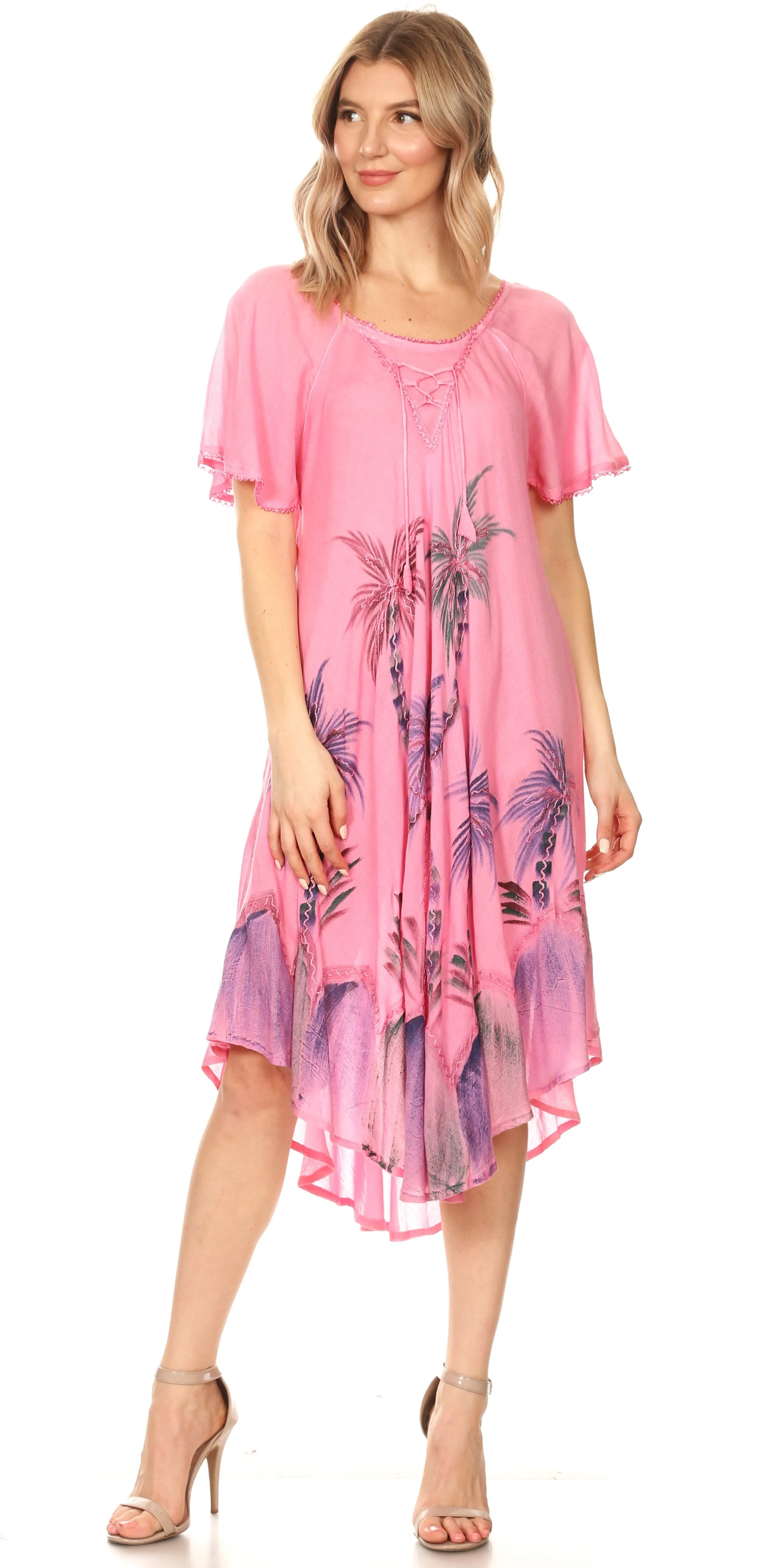 Sakkas Lida Womens Everyday Summer Relaxed Dress with Short Sleeves & Block Print