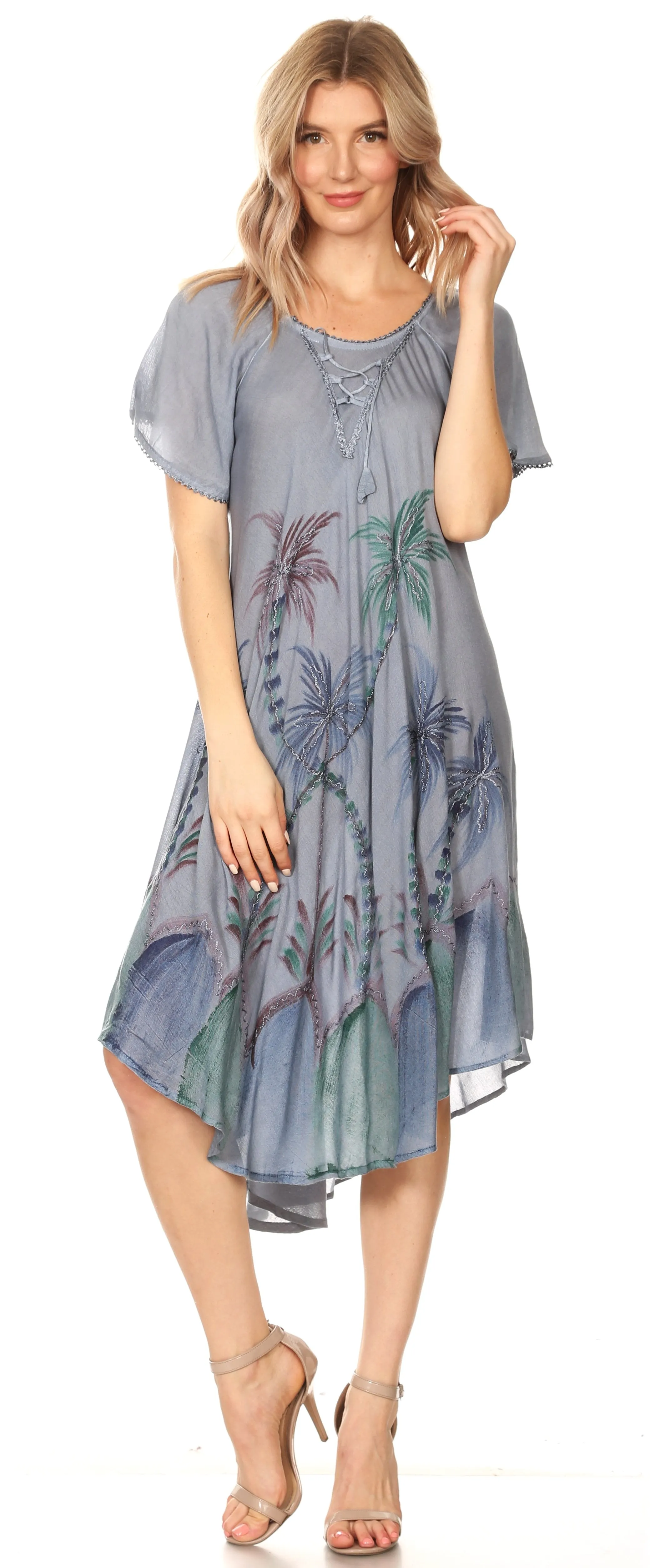 Sakkas Lida Womens Everyday Summer Relaxed Dress with Short Sleeves & Block Print