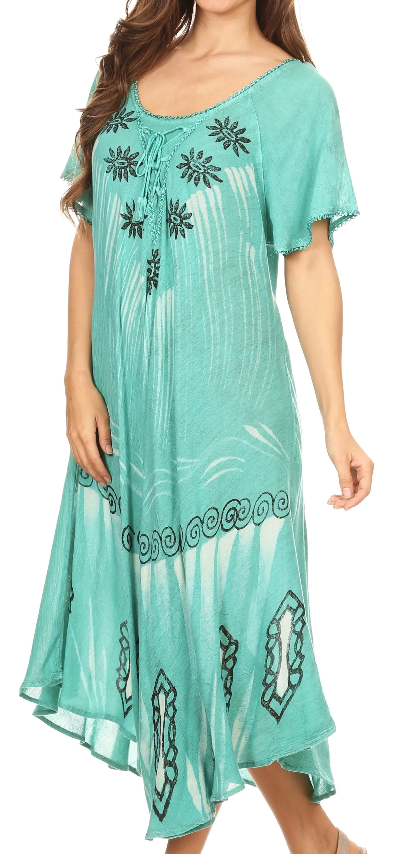 Sakkas Lida Womens Everyday Summer Relaxed Dress with Short Sleeves & Block Print