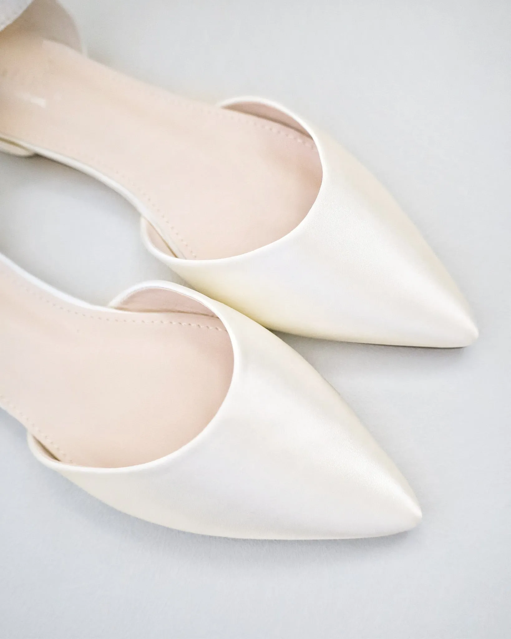 Satin Pointy Toe Flats with Ankle Strap