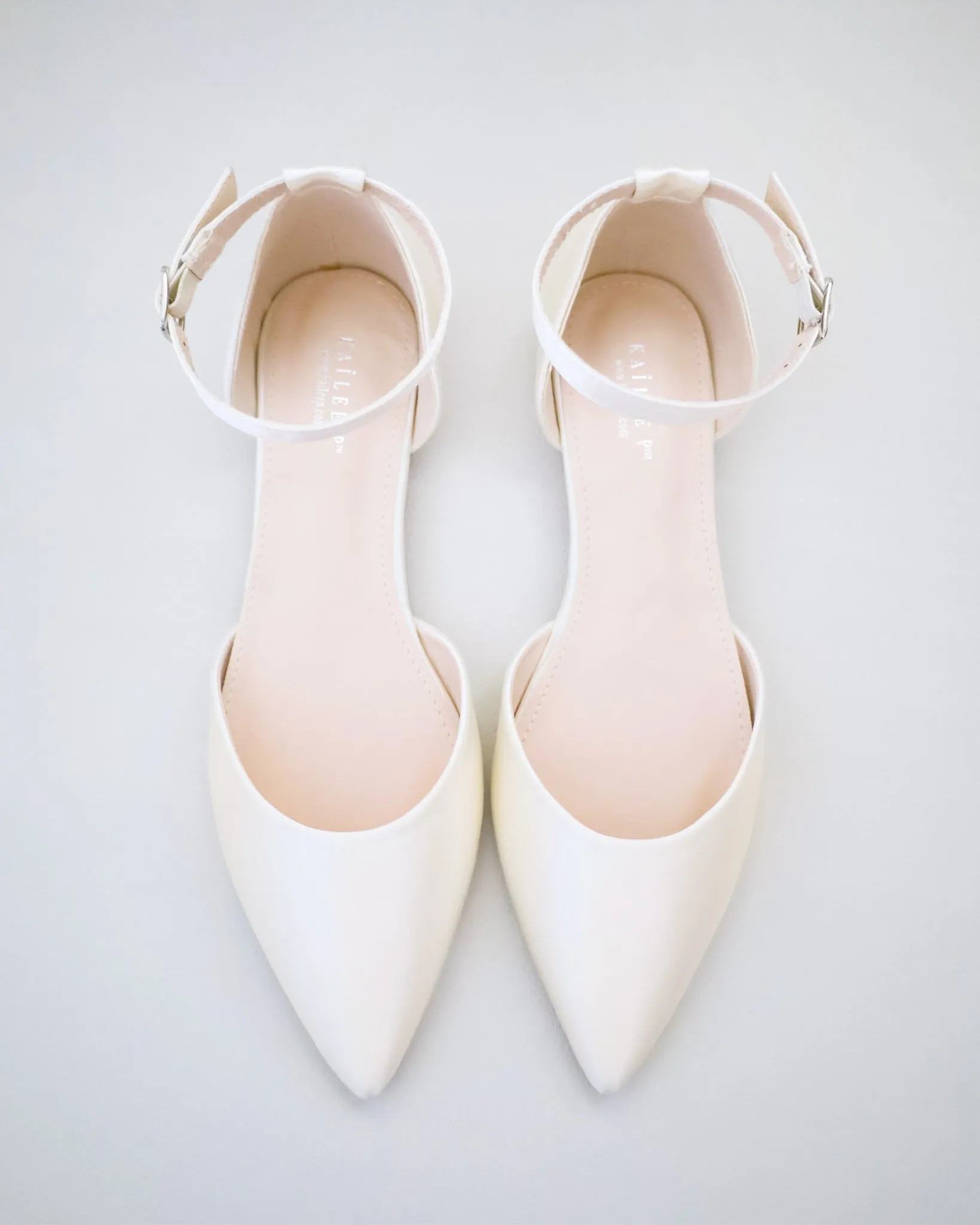 Satin Pointy Toe Flats with Ankle Strap