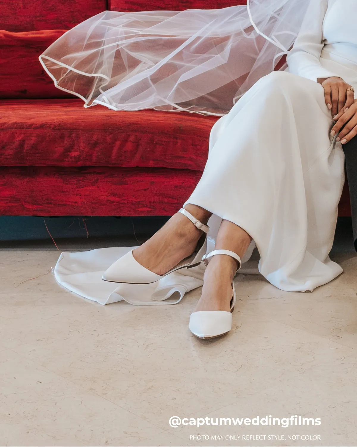Satin Pointy Toe Flats with Ankle Strap