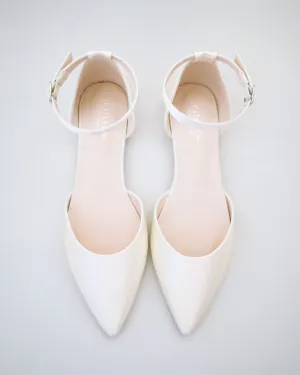 Satin Pointy Toe Flats with Ankle Strap