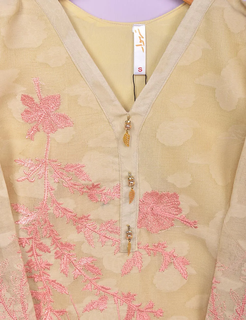 Semi Formal Jacquard Cotton Stitched Embroidered Kurti - (TS-087A-Skin)