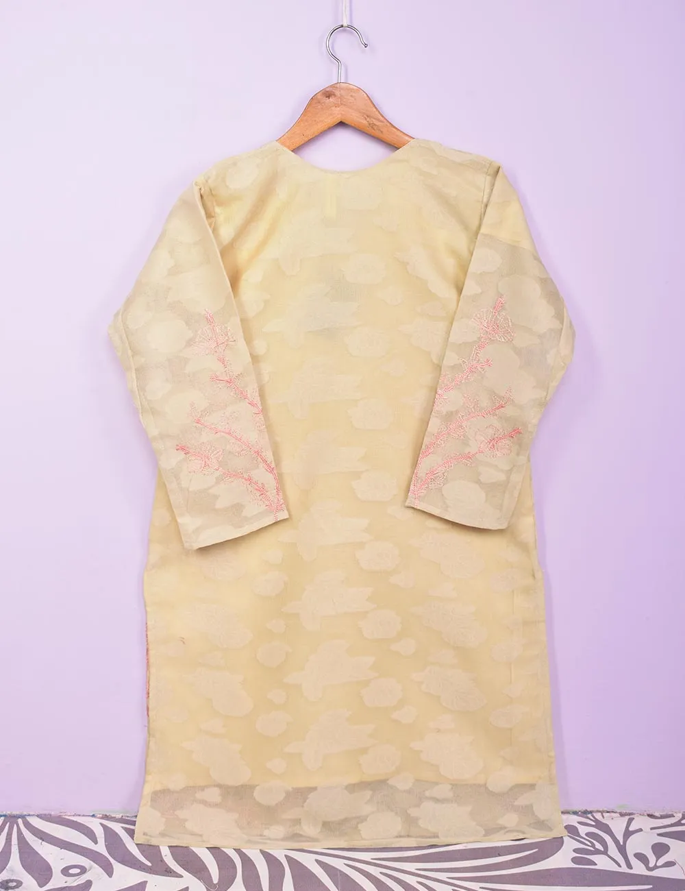 Semi Formal Jacquard Cotton Stitched Embroidered Kurti - (TS-087A-Skin)