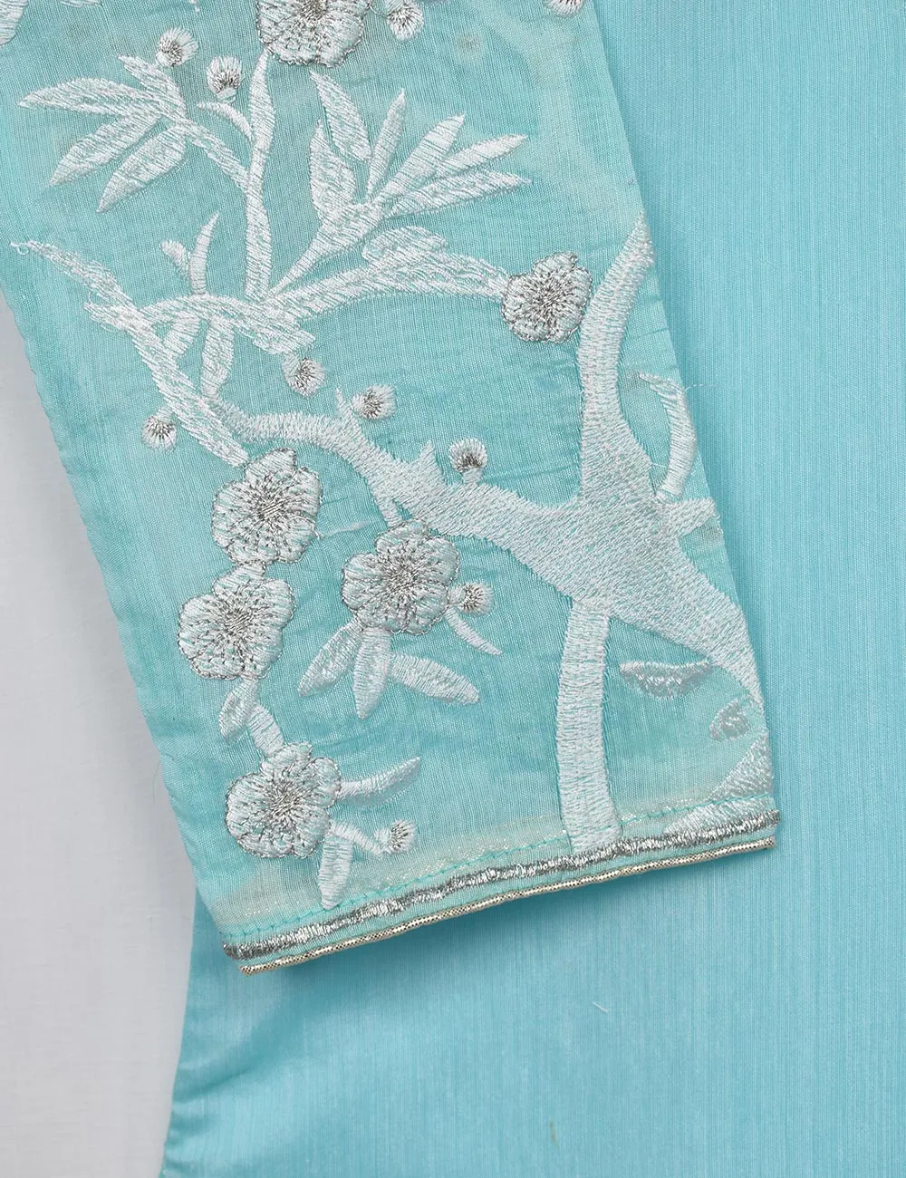 Semi Formal Paper Cotton Fabric Embroidered Stitched Kurti - Poetic Aura (T20-039A-SkyBlue)