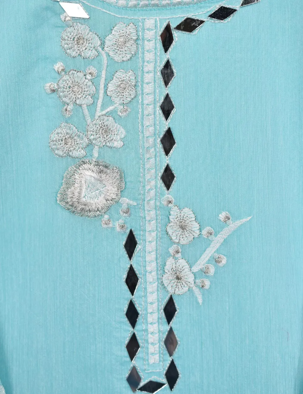 Semi Formal Paper Cotton Fabric Embroidered Stitched Kurti - Poetic Aura (T20-039A-SkyBlue)
