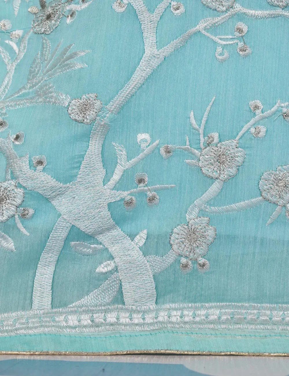 Semi Formal Paper Cotton Fabric Embroidered Stitched Kurti - Poetic Aura (T20-039A-SkyBlue)