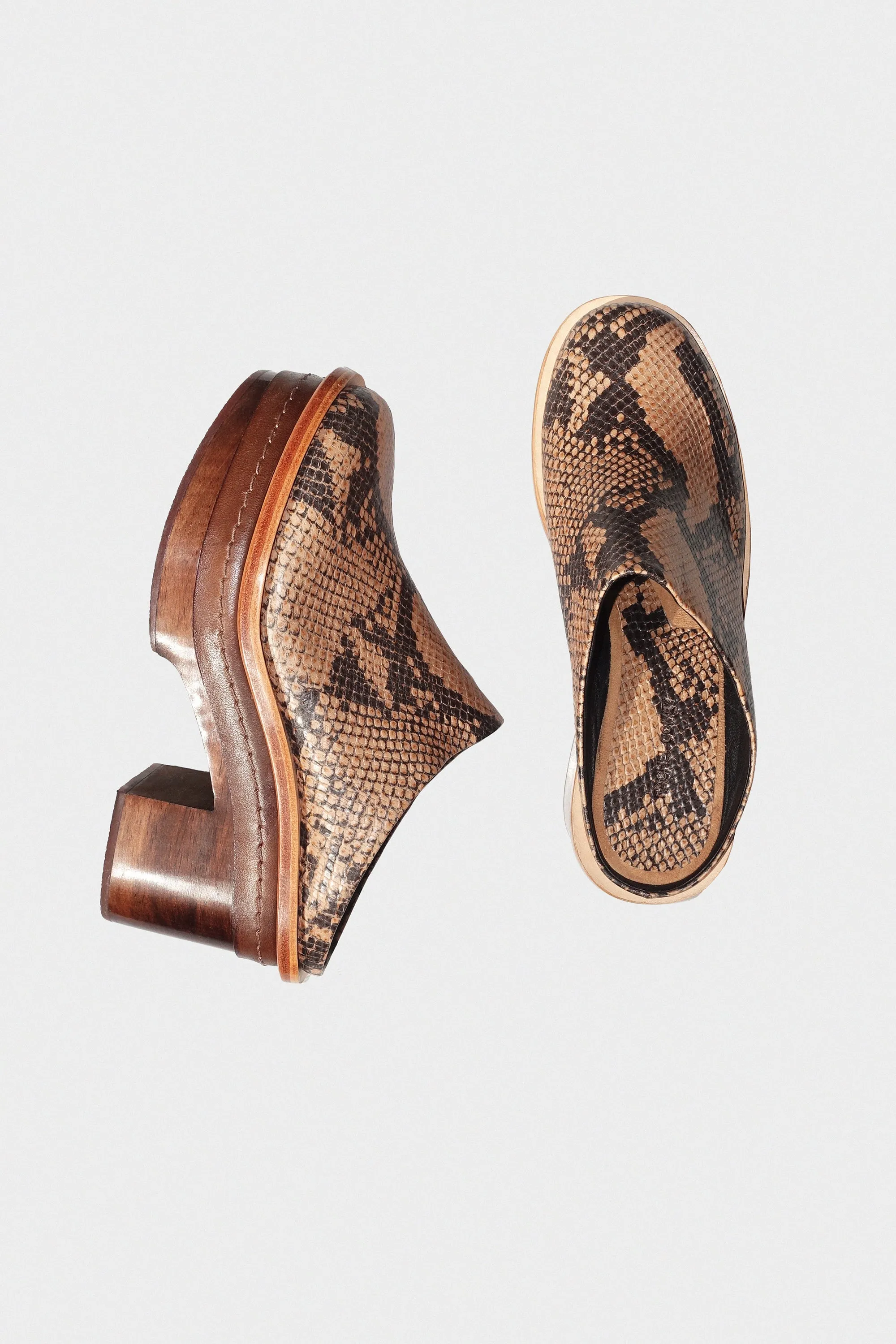 Sesley Clog in Latte Snake Print Leather