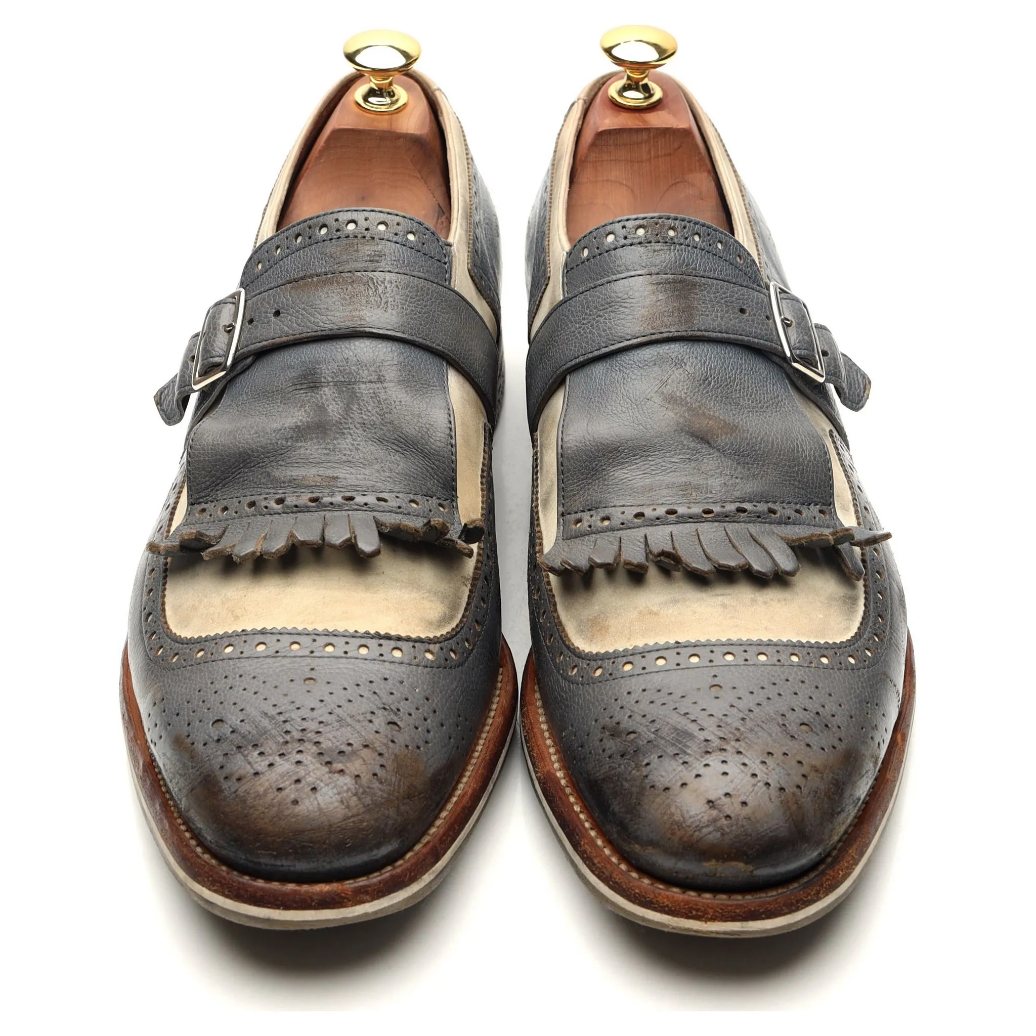 'Shanghai' Blue Leather Monk Strap UK 9 F
