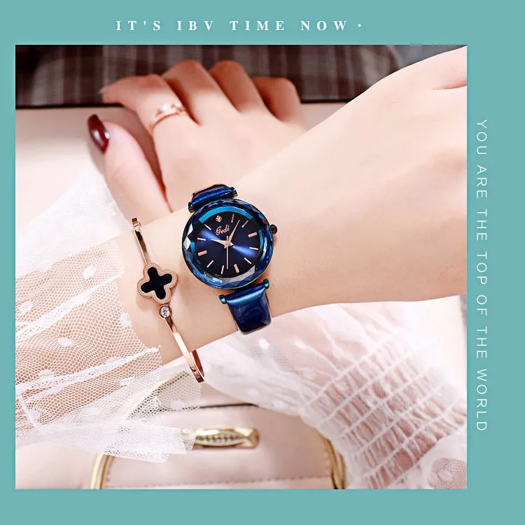 Shining Leather Strap Women's Watch